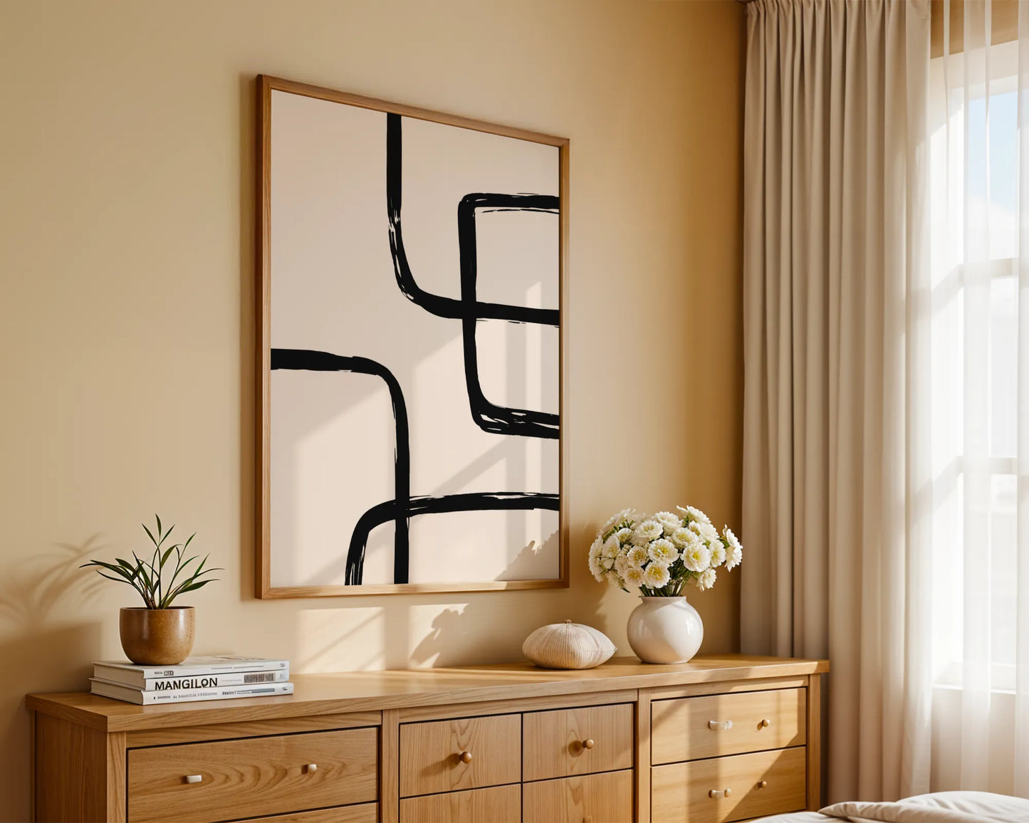 Abstract Black & White Lines I, Mid Century Modern, Wall Art