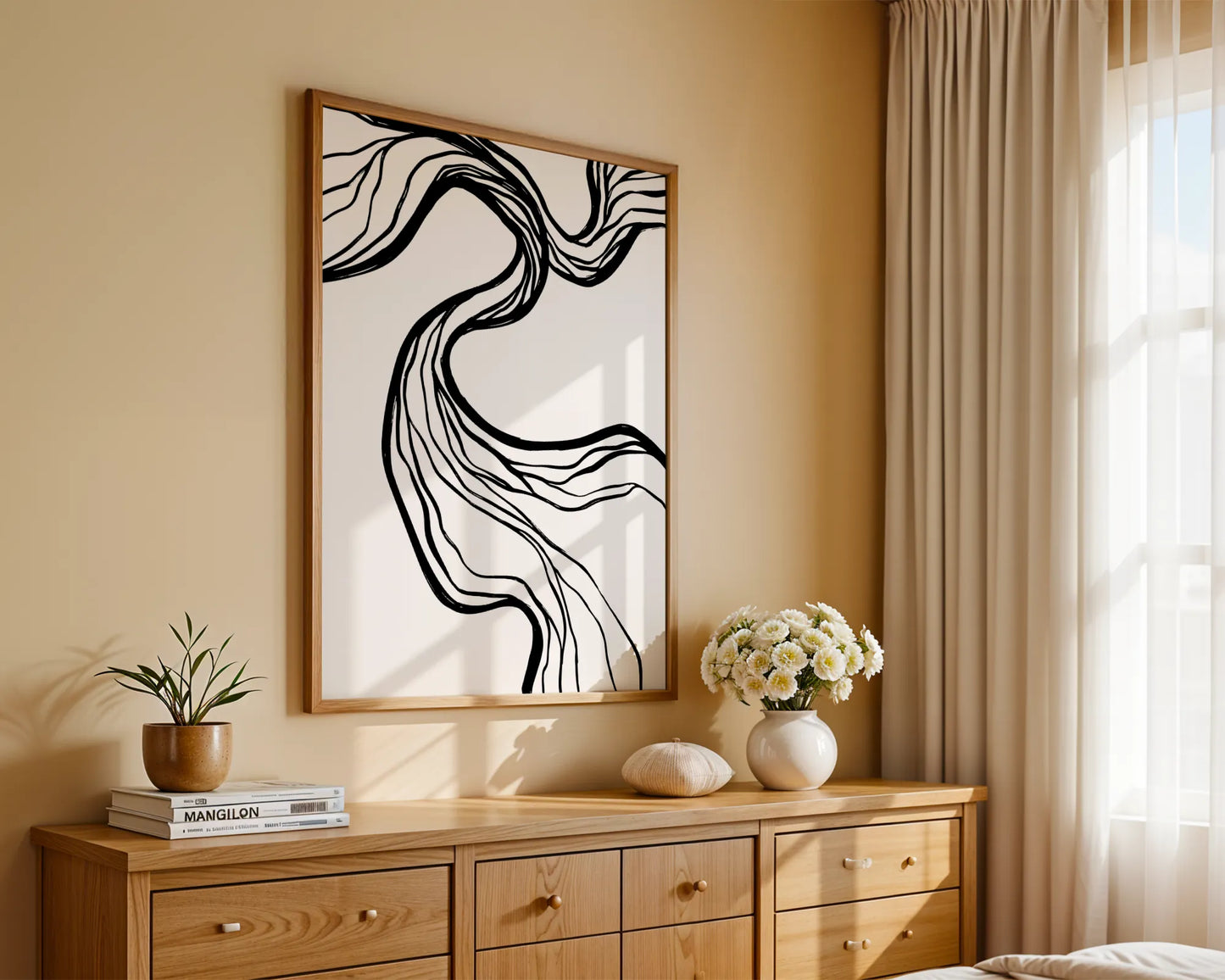 Abstract Black & White Lines, Mid Century Modern, Wall Art