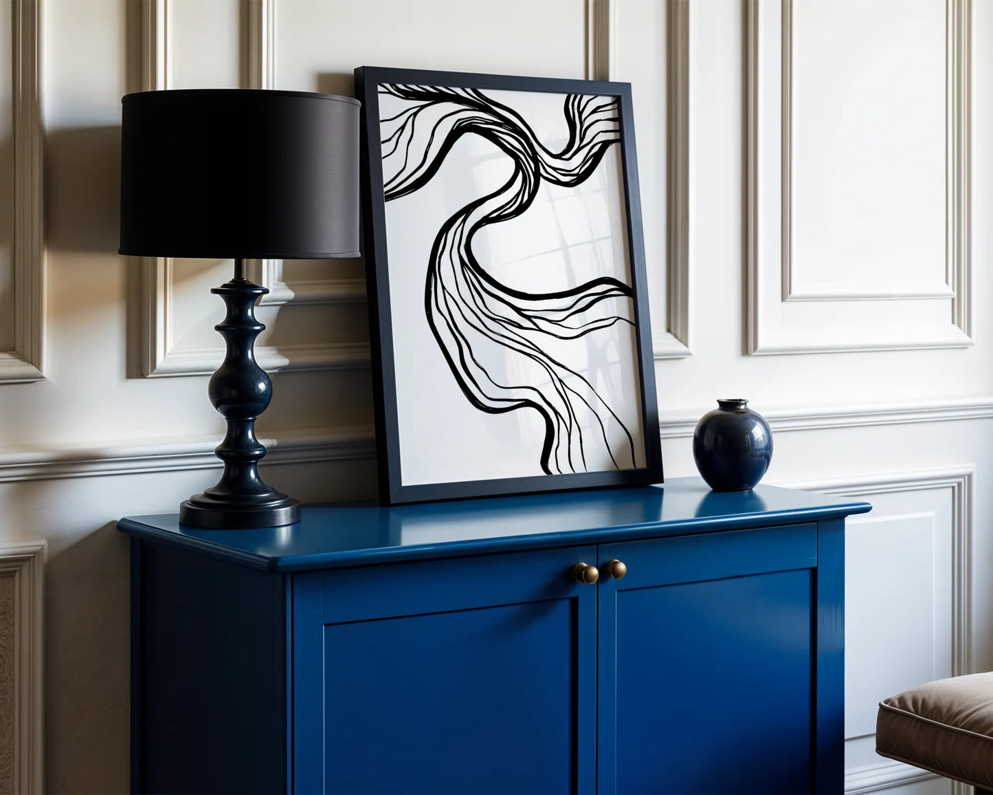 Abstract Black & White Lines, Mid Century Modern, Wall Art