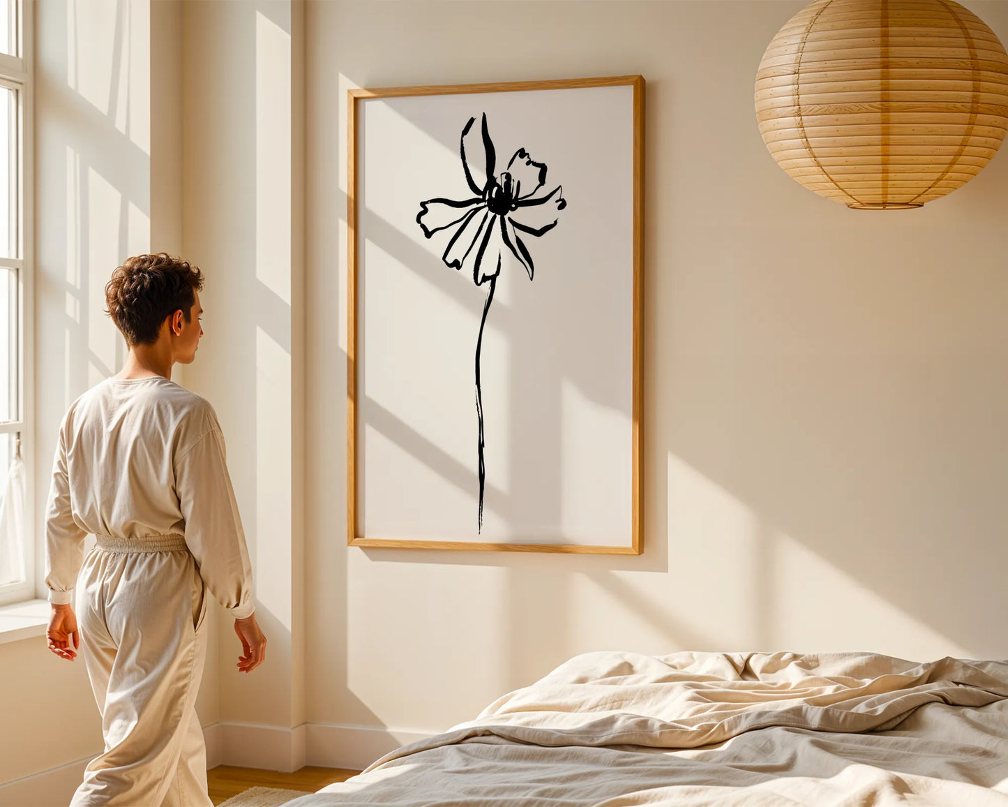 Abstract Flower, Black & White, Mid Century Modern