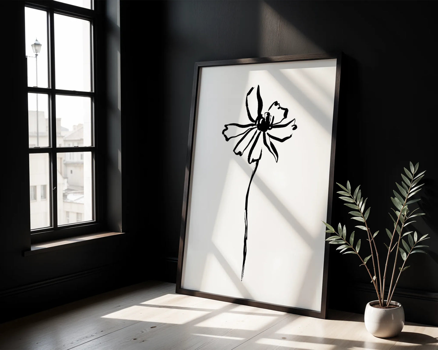 Abstract Flower, Black & White, Mid Century Modern