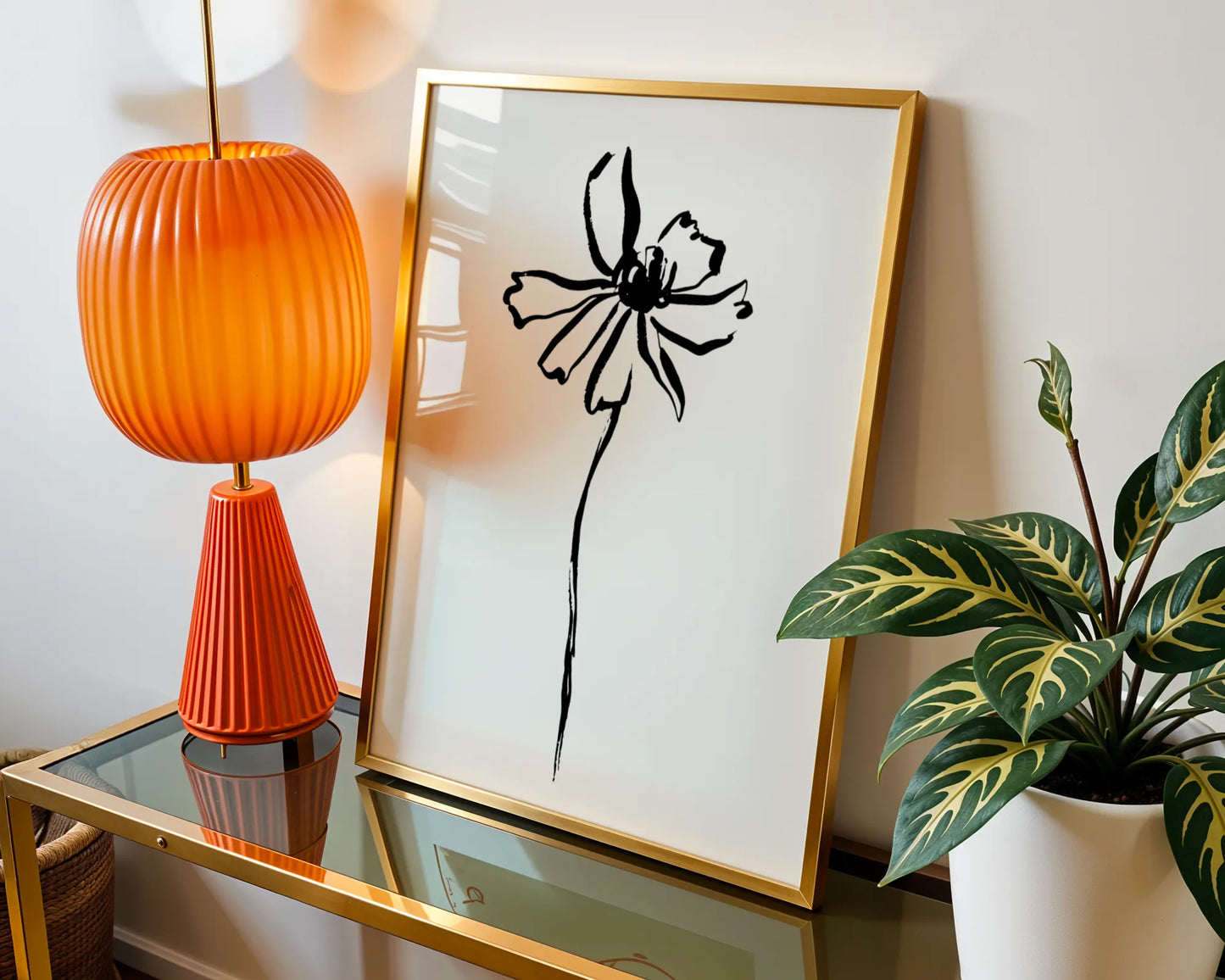Abstract Flower, Black & White, Mid Century Modern