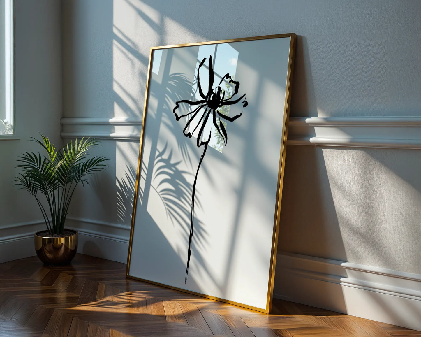 Abstract Flower, Black & White, Mid Century Modern