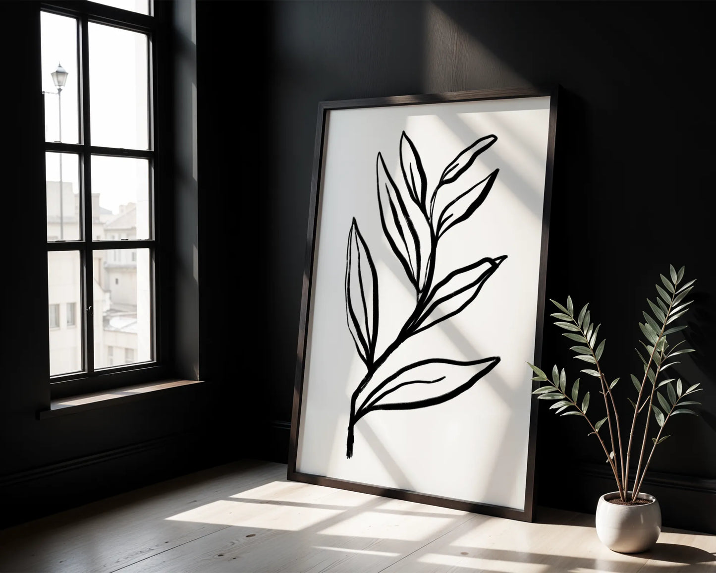Abstract Leaf, Black & White, Mid Century Modern