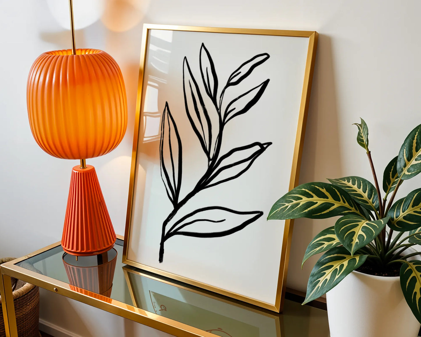 Abstract Leaf, Black & White, Mid Century Modern