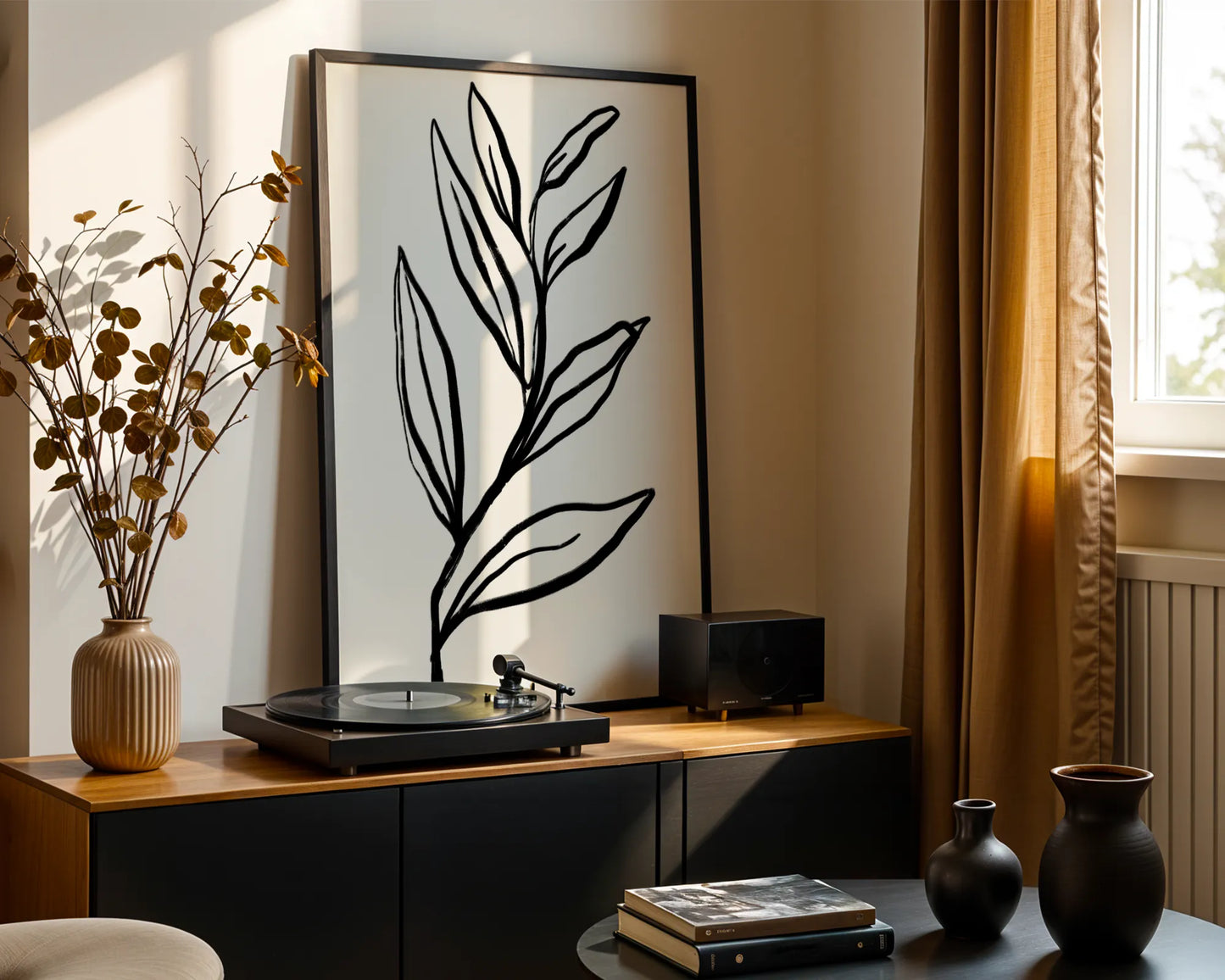 Abstract Leaf, Black & White, Mid Century Modern