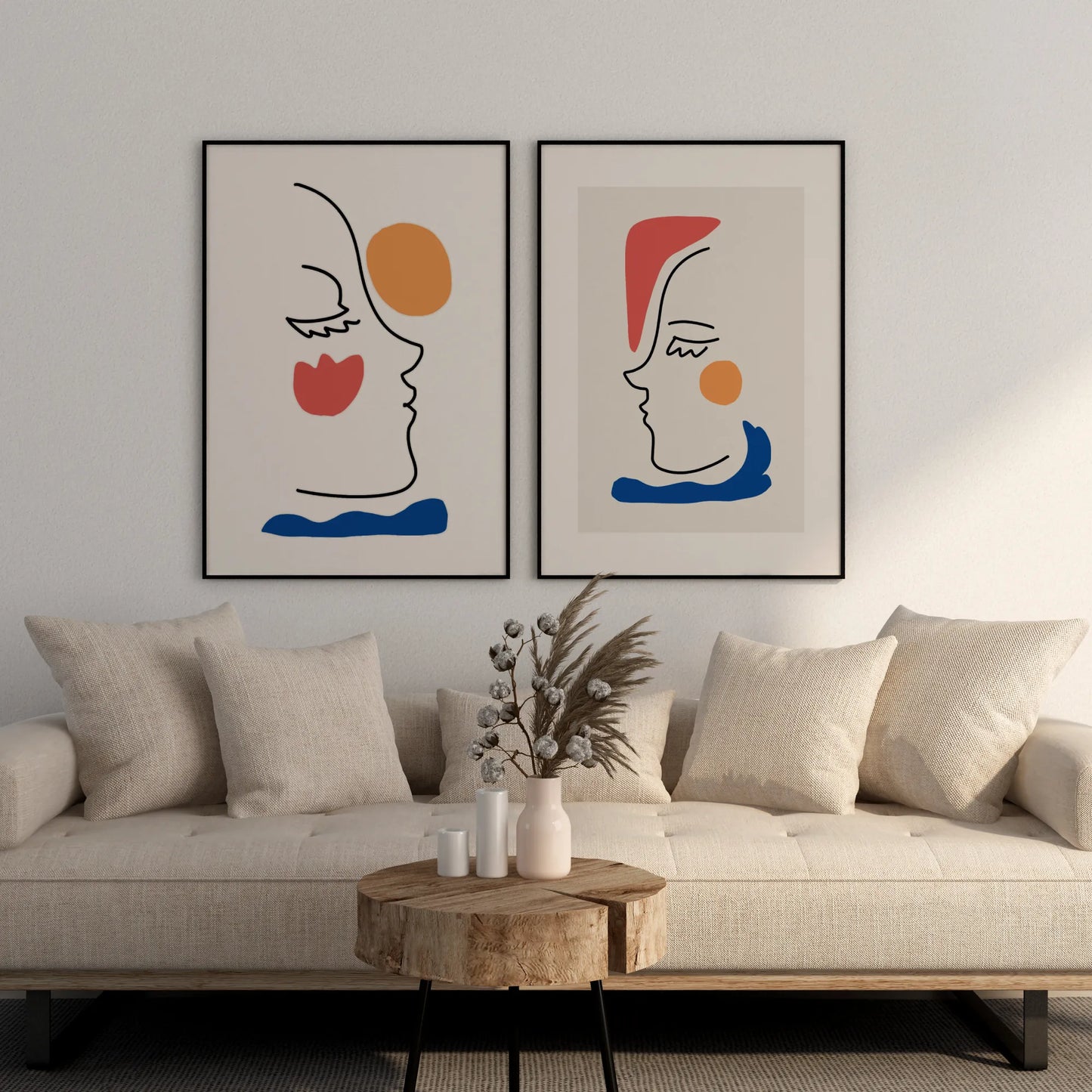 Abstract Line Art, Set of 2, Black & White Mid Century Aesthetic Wall Art