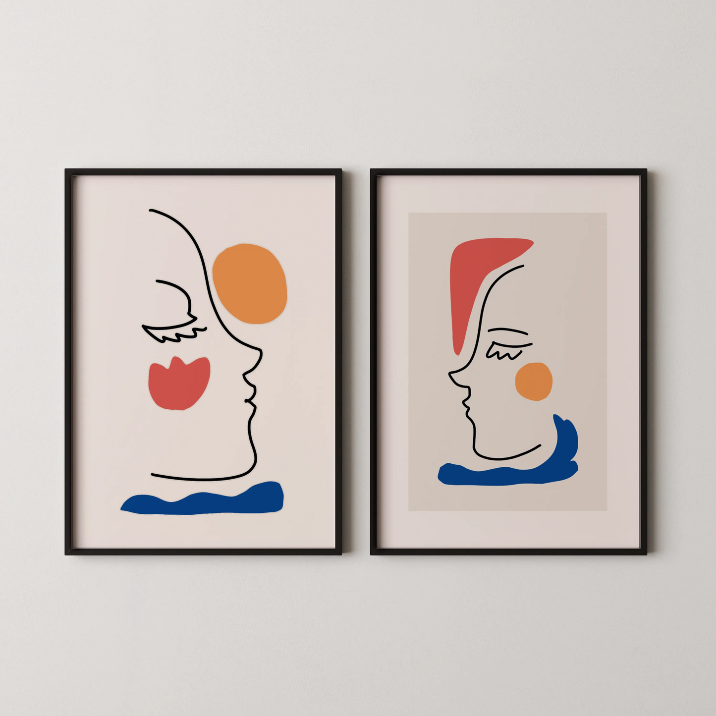 Abstract Line Art, Set of 2, Black & White Mid Century Aesthetic Wall Art
