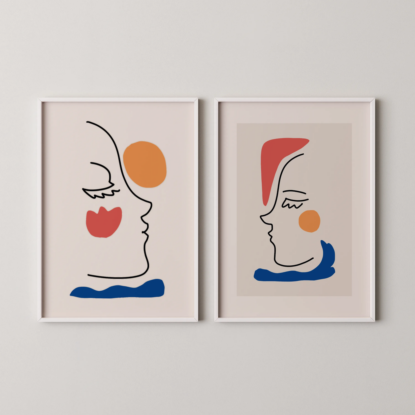 Abstract Line Art, Set of 2, Black & White Mid Century Aesthetic Wall Art