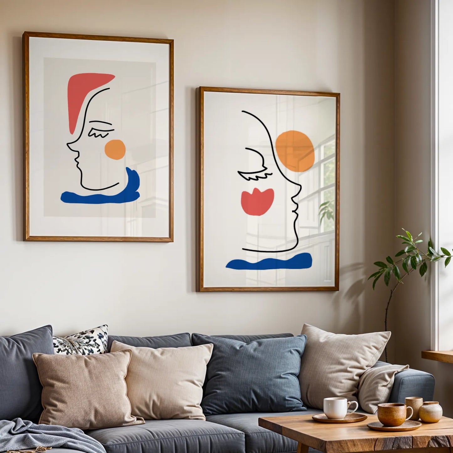 Abstract Line Art, Set of 2, Black & White Mid Century Aesthetic Wall Art