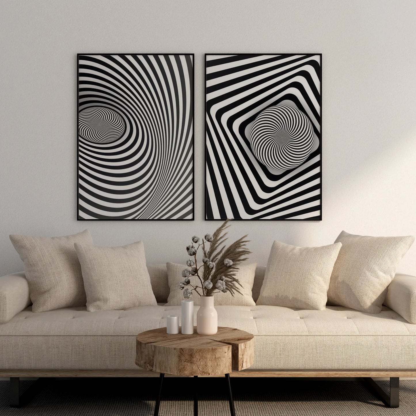 Abstract Line, Set of 2, Black & White Mid Century Aesthetic Wall Art