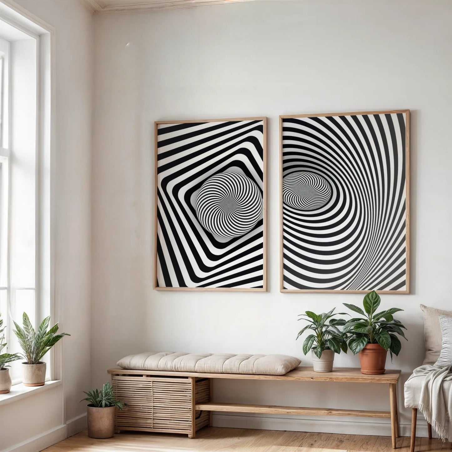 Abstract Line, Set of 2, Black & White Mid Century Aesthetic Wall Art