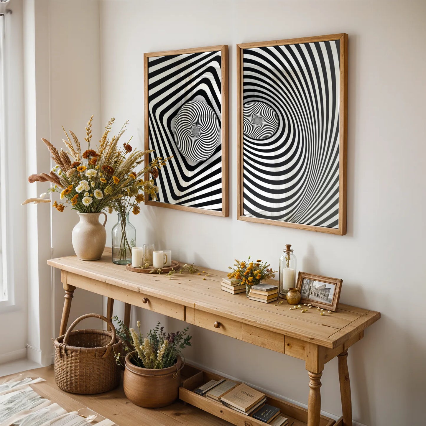 Abstract Line, Set of 2, Black & White Mid Century Aesthetic Wall Art