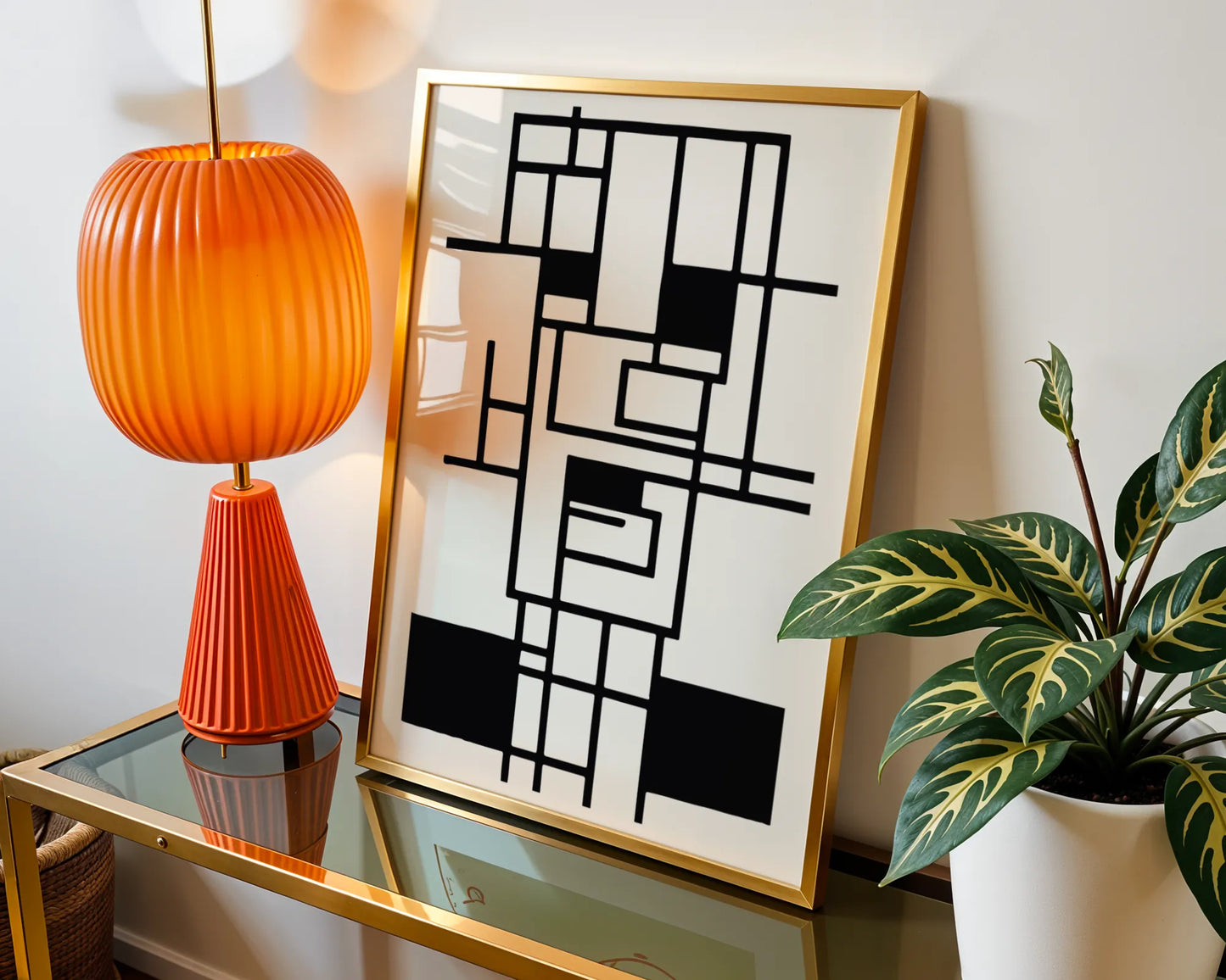 Abstract Lines, Black & White, Mid Century Modern