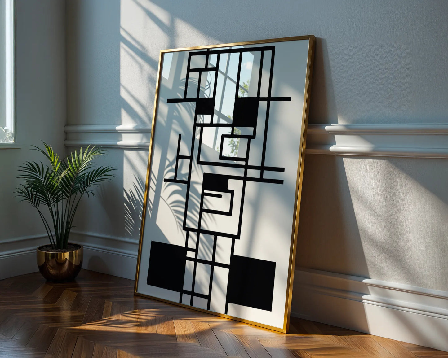 Abstract Lines, Black & White, Mid Century Modern