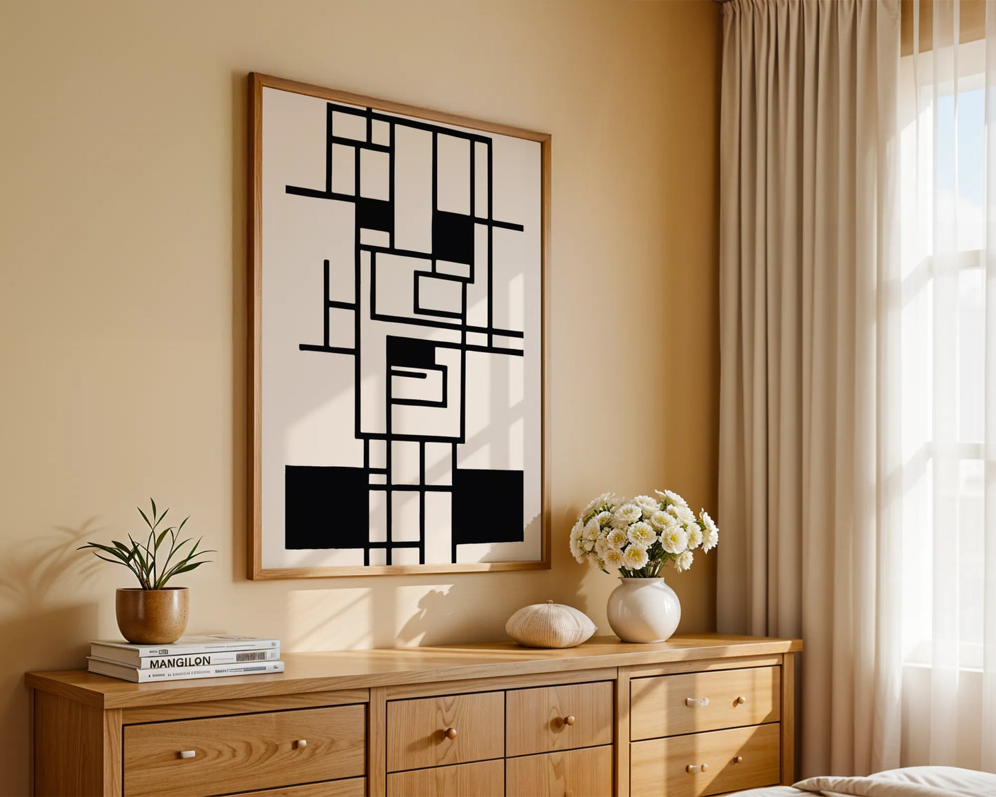Abstract Lines, Black & White, Mid Century Modern