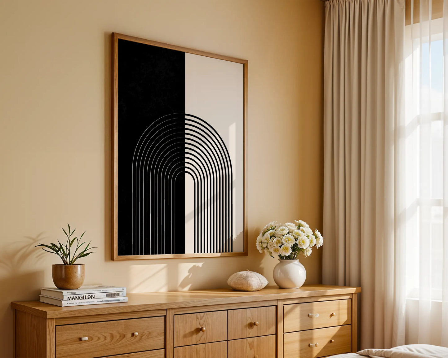 Abstract Lines, Black & White, Mid Century Modern, Wall Painting