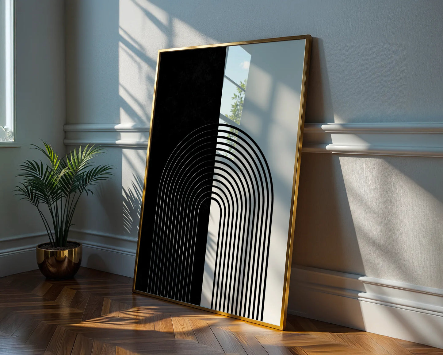 Abstract Lines, Black & White, Mid Century Modern, Wall Painting