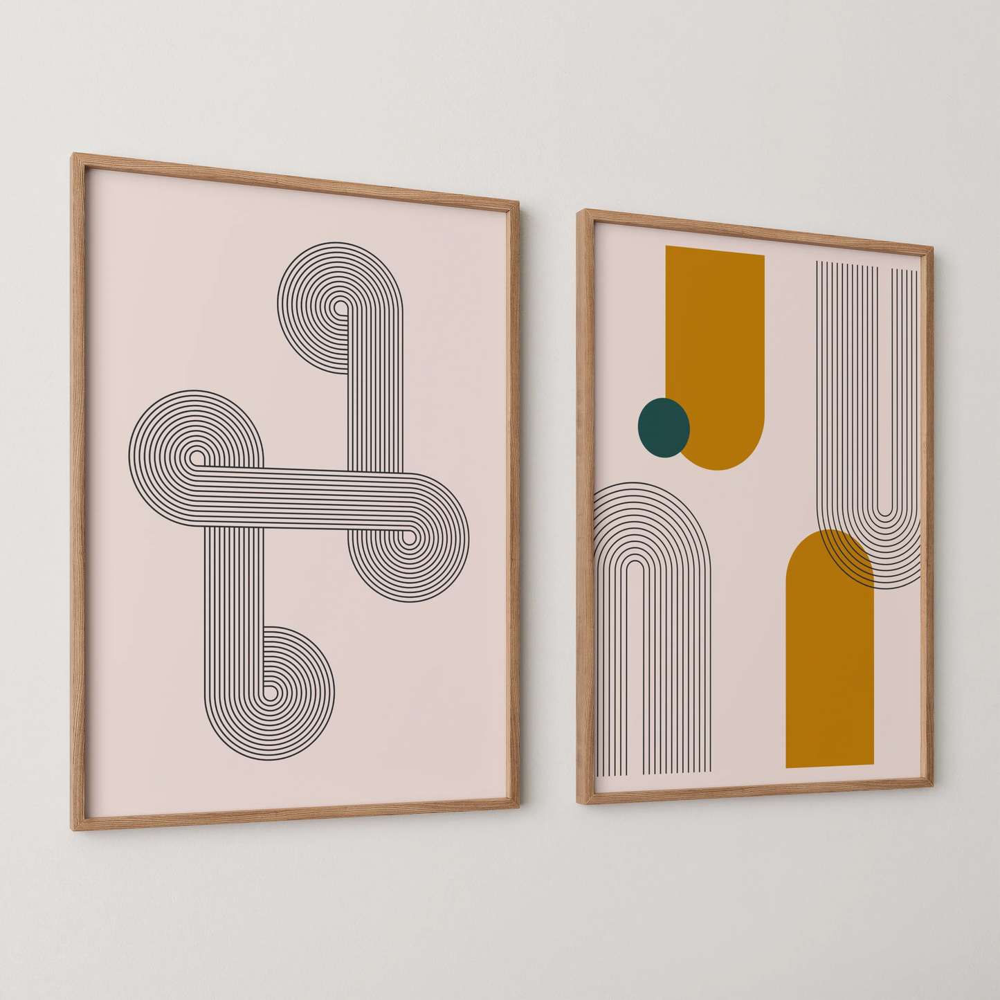 Abstract Lines & Patterns, Set of 2, Black & White Mid Century Aesthetic Wall Art
