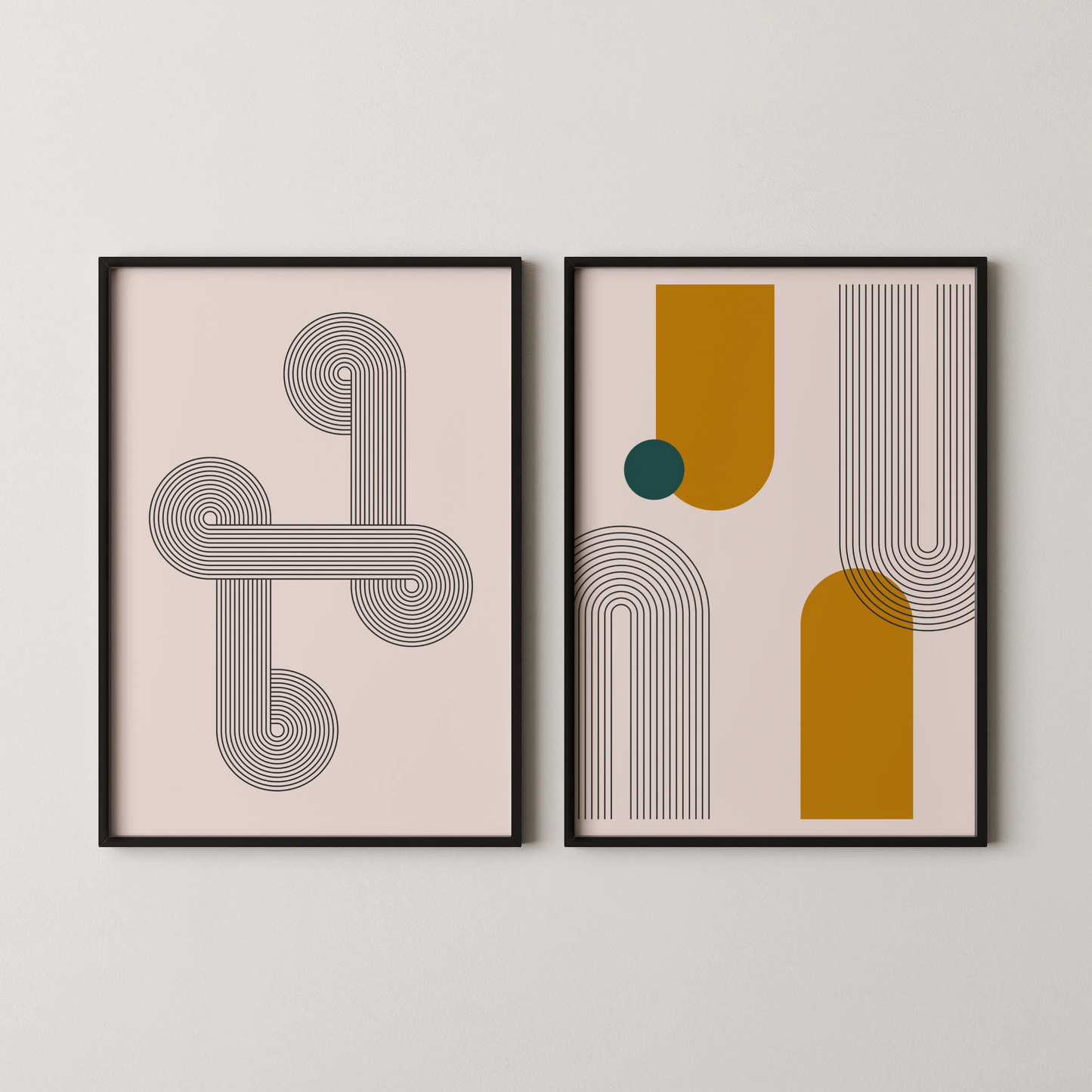 Abstract Lines & Patterns, Set of 2, Black & White Mid Century Aesthetic Wall Art