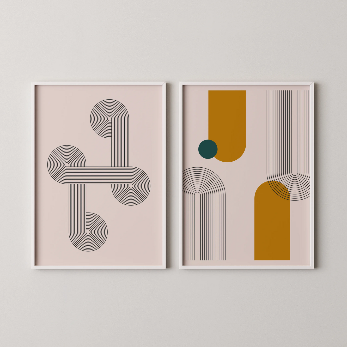 Abstract Lines & Patterns, Set of 2, Black & White Mid Century Aesthetic Wall Art
