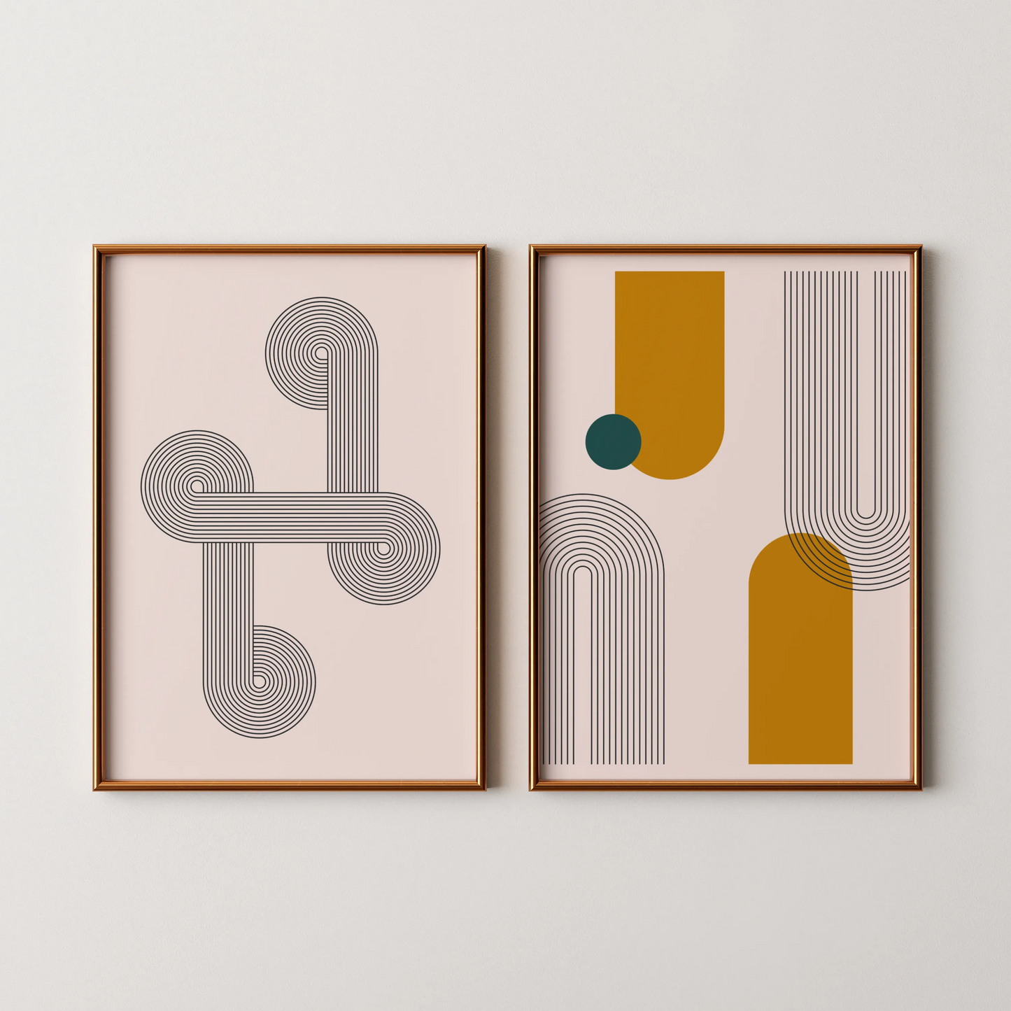 Abstract Lines & Patterns, Set of 2, Black & White Mid Century Aesthetic Wall Art