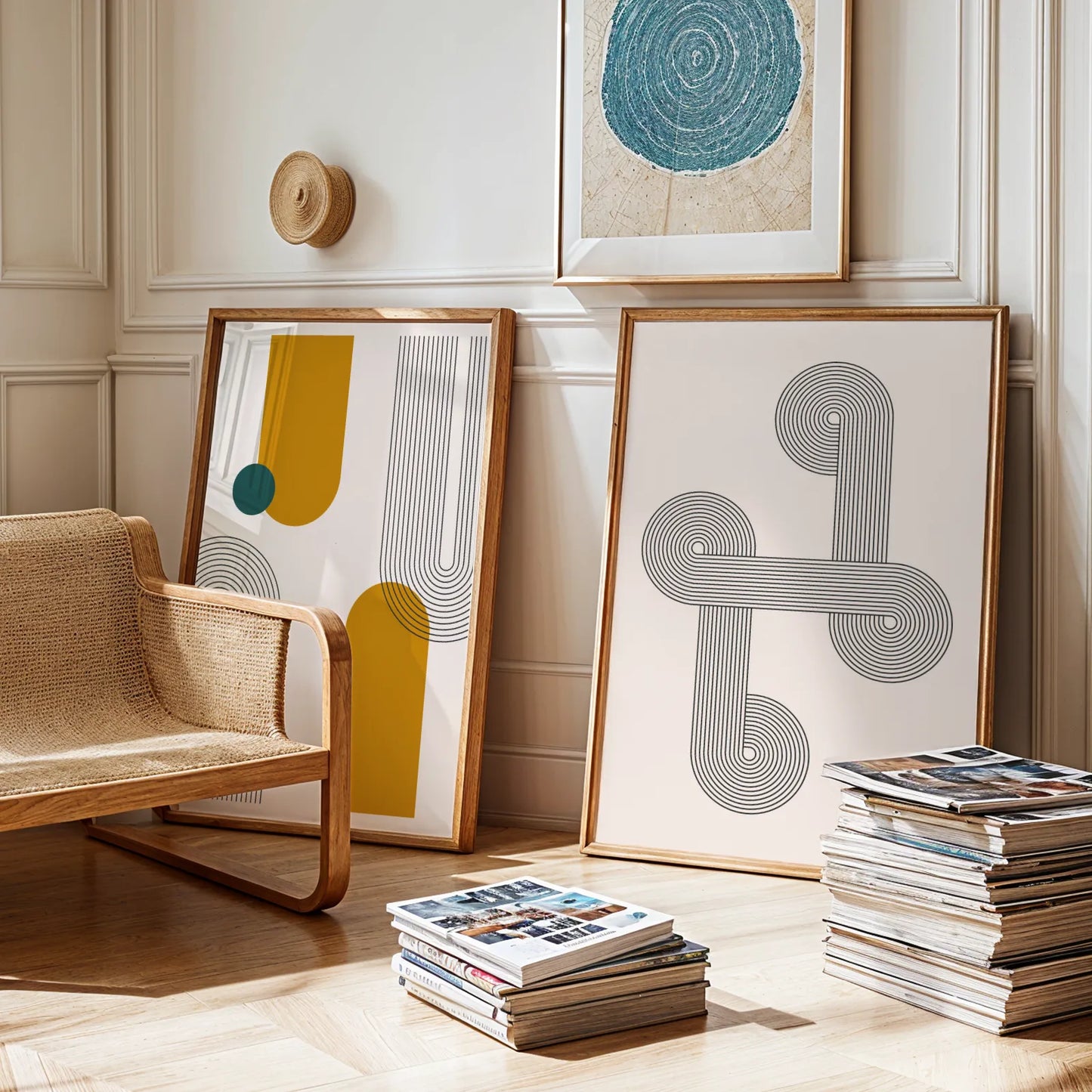 Abstract Lines & Patterns, Set of 2, Black & White Mid Century Aesthetic Wall Art