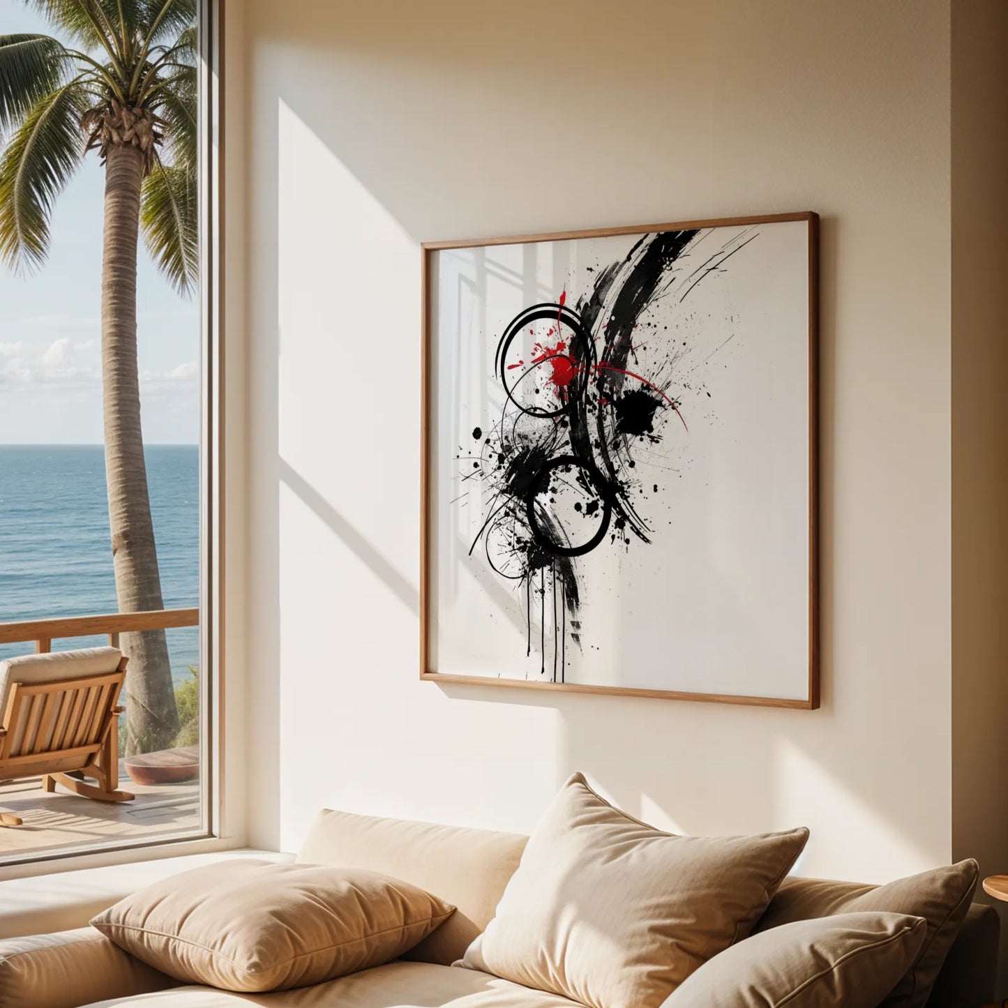 Abstract Pattern I, Black & White Mid Century Modern, Boho Art Painting