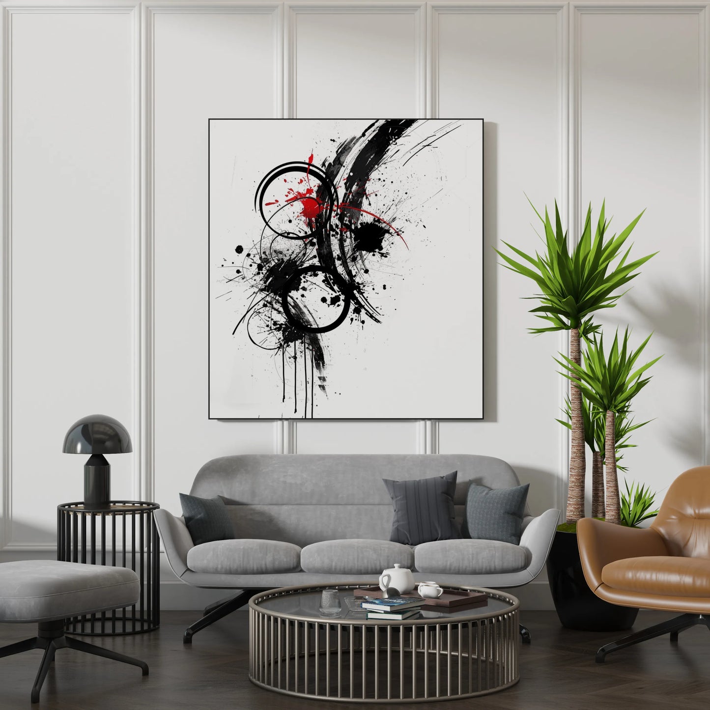 Abstract Pattern I, Black & White Mid Century Modern, Boho Art Painting