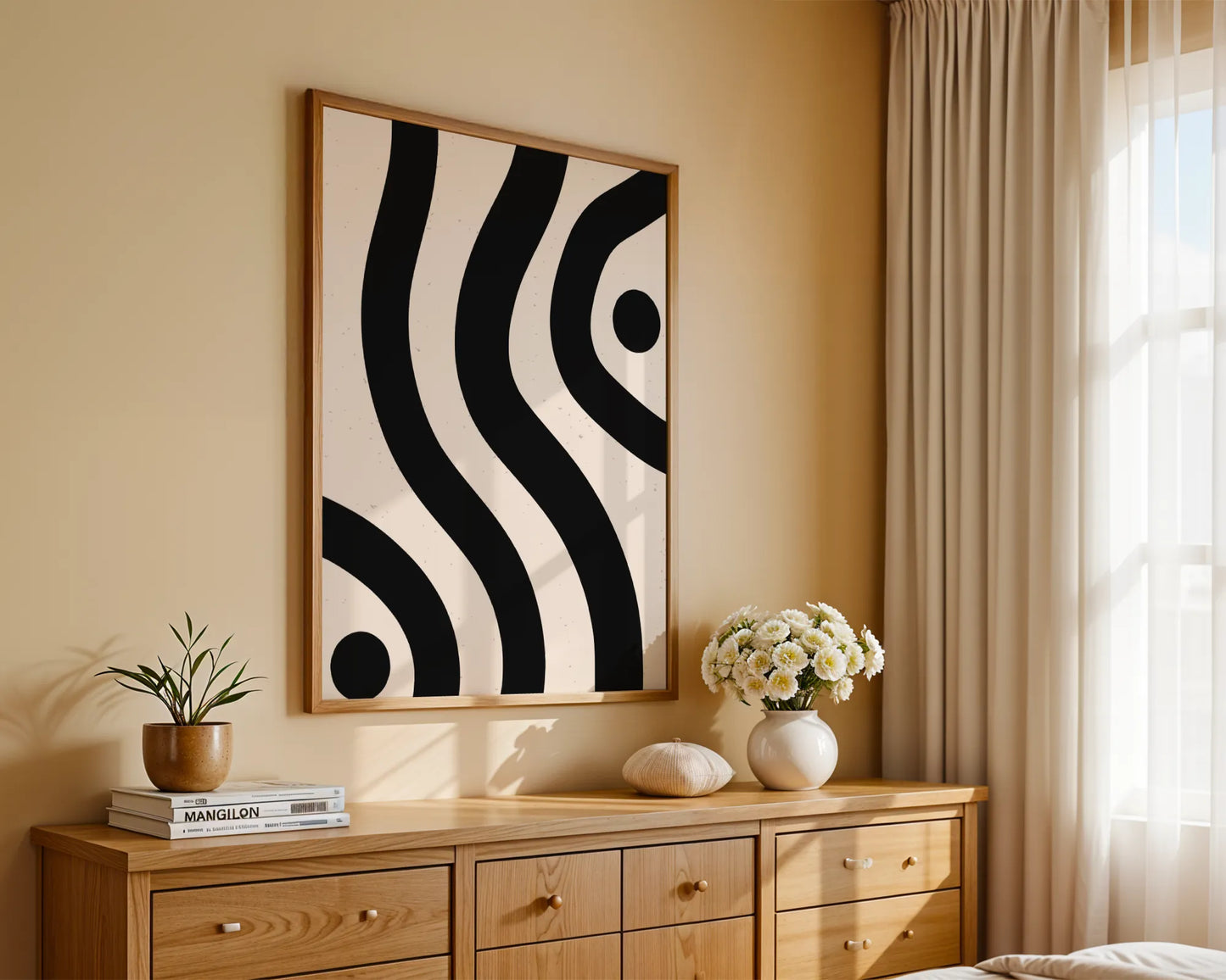 Abstract Strokes, Black & White, Mid Century Modern