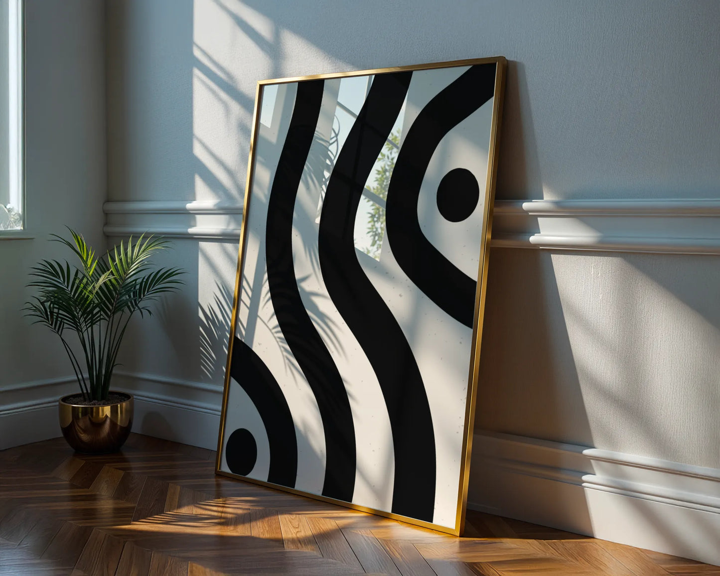 Abstract Strokes, Black & White, Mid Century Modern