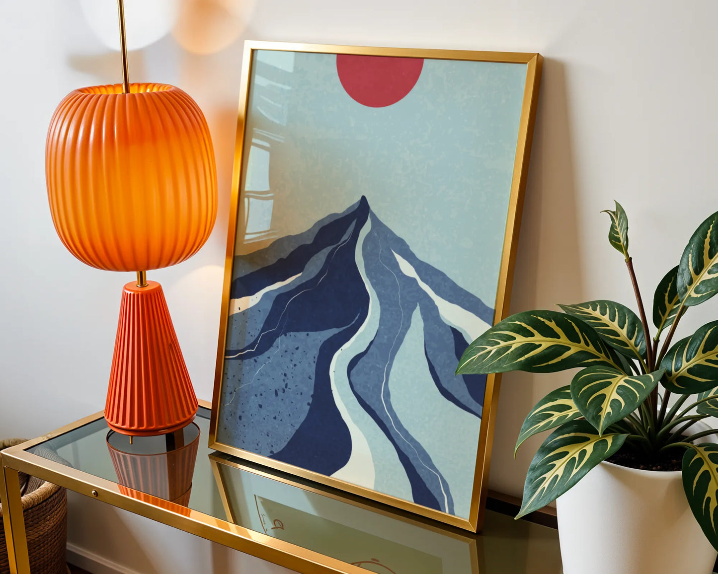 Abstract Sun on Hill, Mid Century Modern, Wall Painting