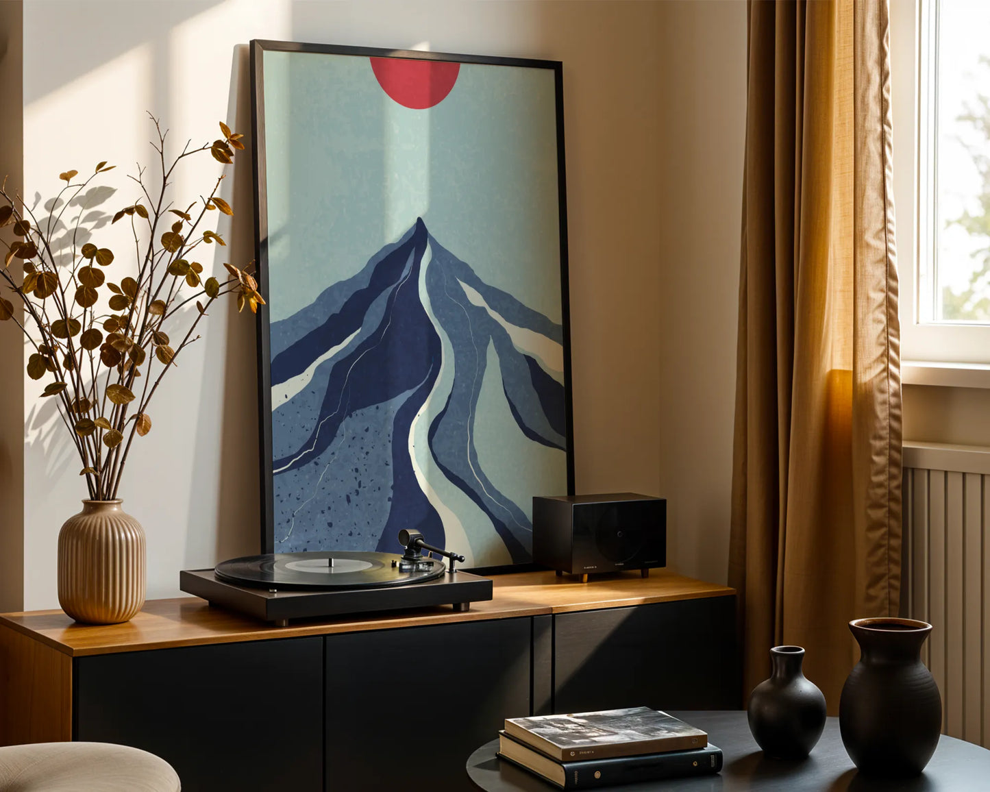 Abstract Sun on Hill, Mid Century Modern, Wall Painting