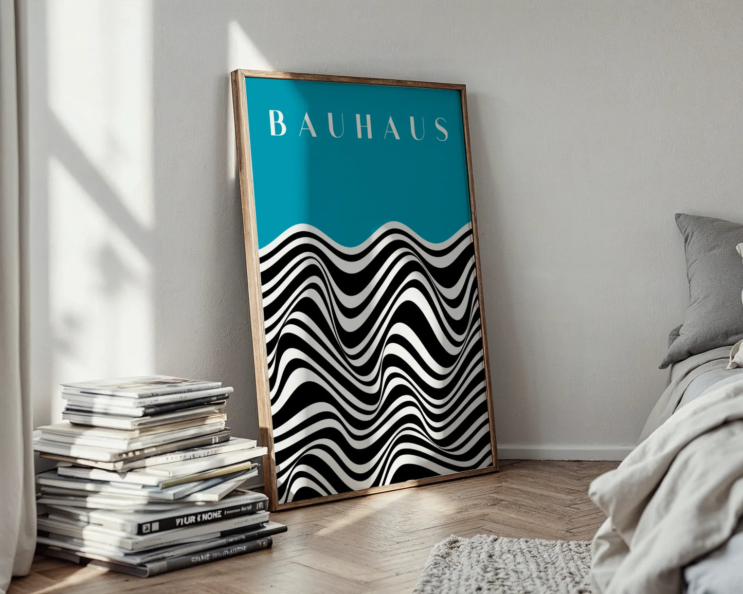 Bauhaus Line Print I, Cyan Blue, Modern Architect, Clean Design Wall Art