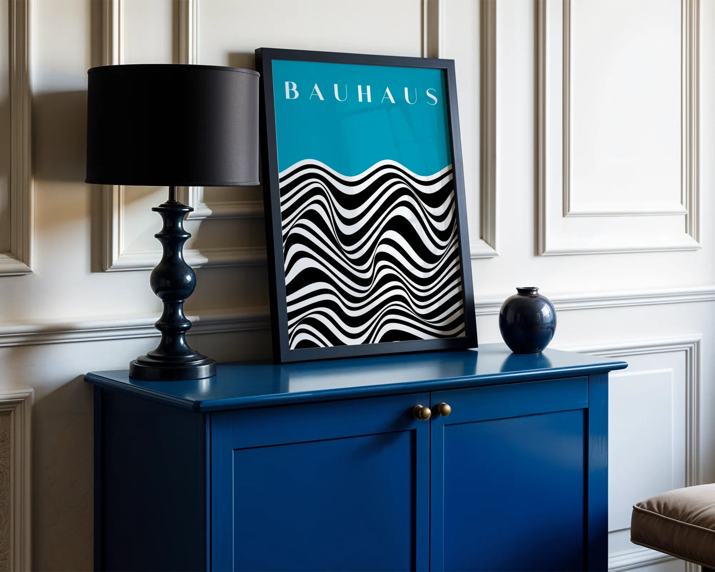 Bauhaus Line Print I, Cyan Blue, Modern Architect, Clean Design Wall Art
