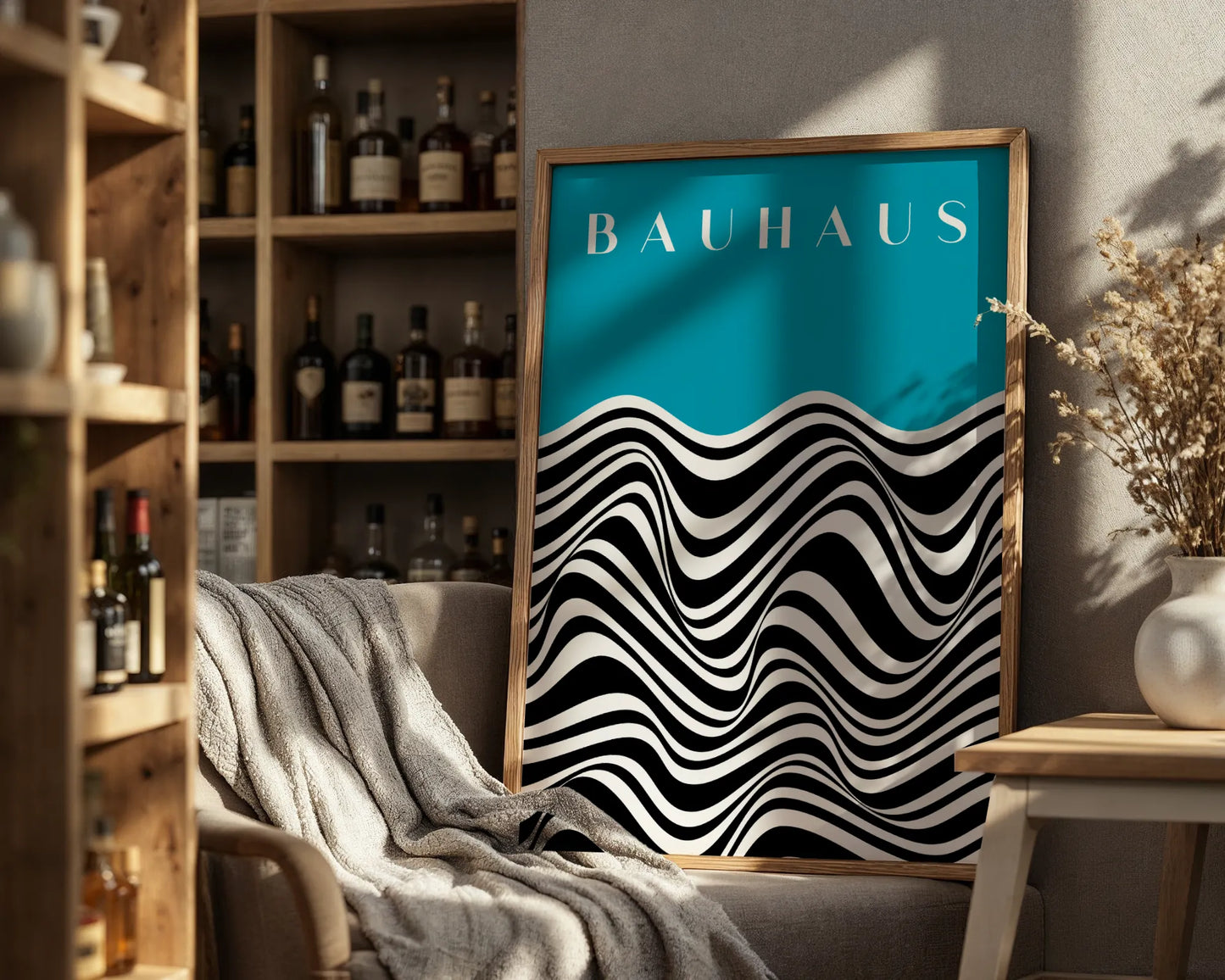 Bauhaus Line Print I, Cyan Blue, Modern Architect, Clean Design Wall Art