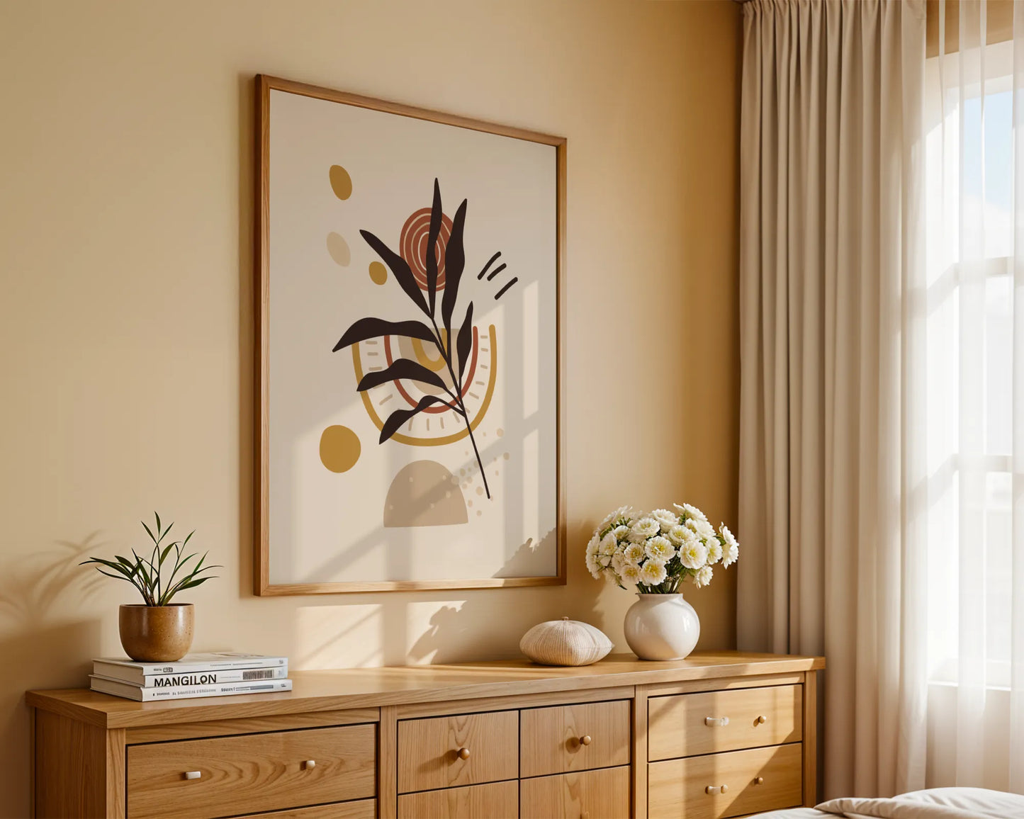 Bohemien Leaves II, Mid Century, Modern Wall Painting