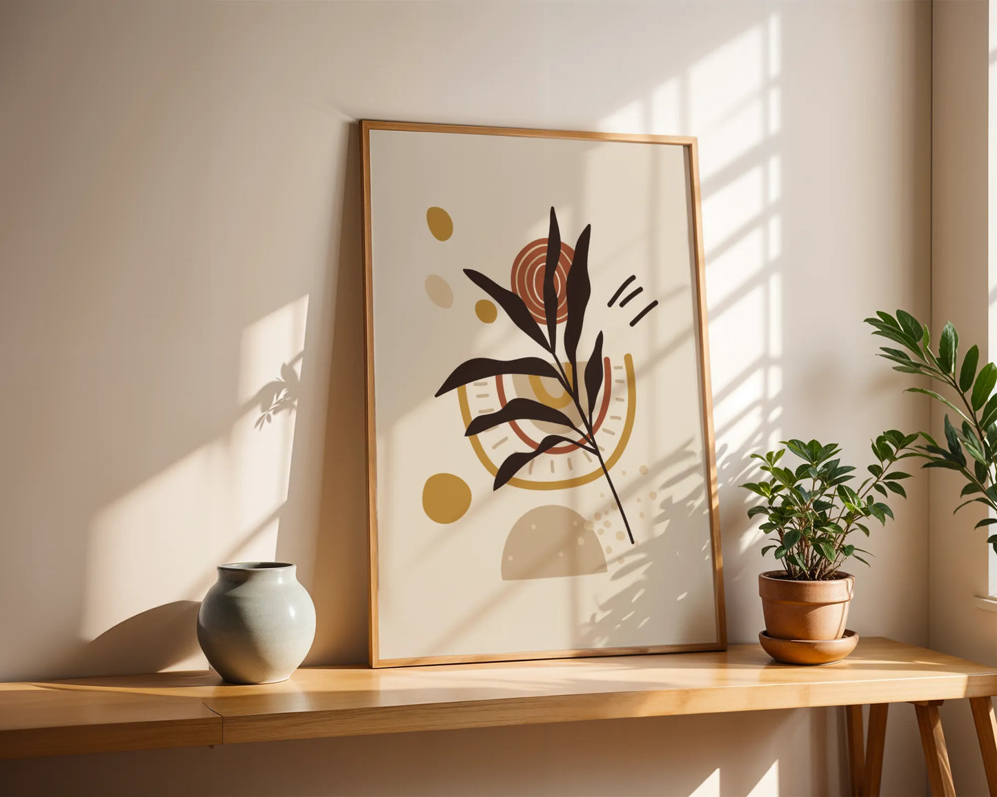 Bohemien Leaves II, Mid Century, Modern Wall Painting