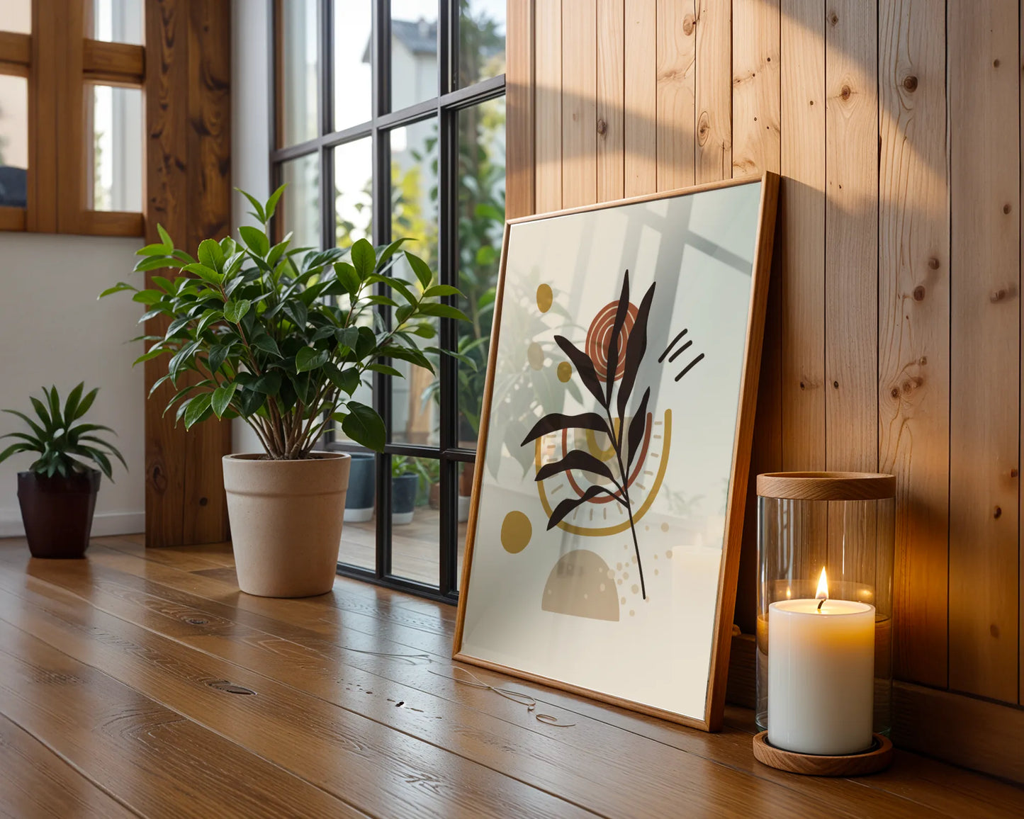 Bohemien Leaves II, Mid Century, Modern Wall Painting