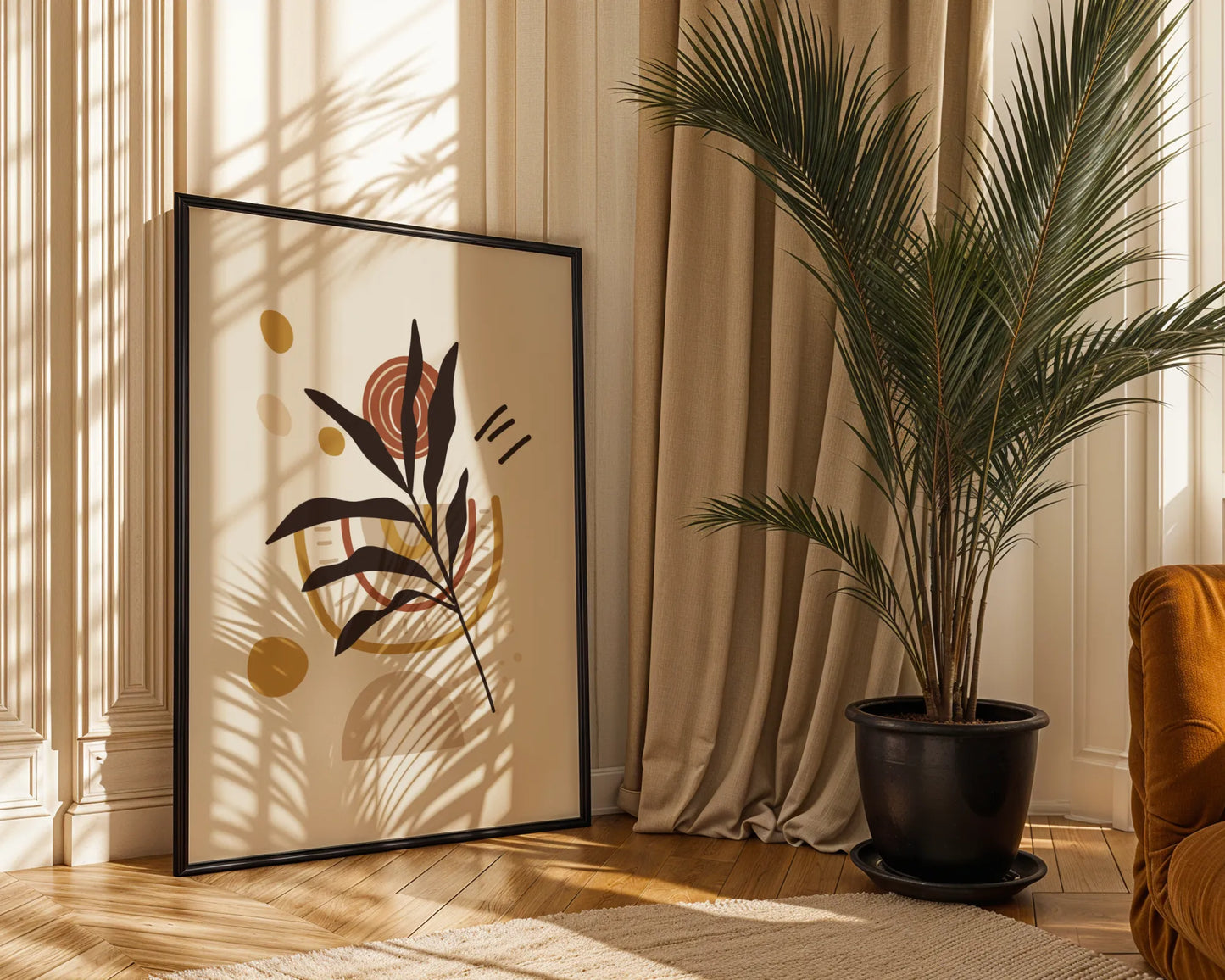 Bohemien Leaves II, Mid Century, Modern Wall Painting