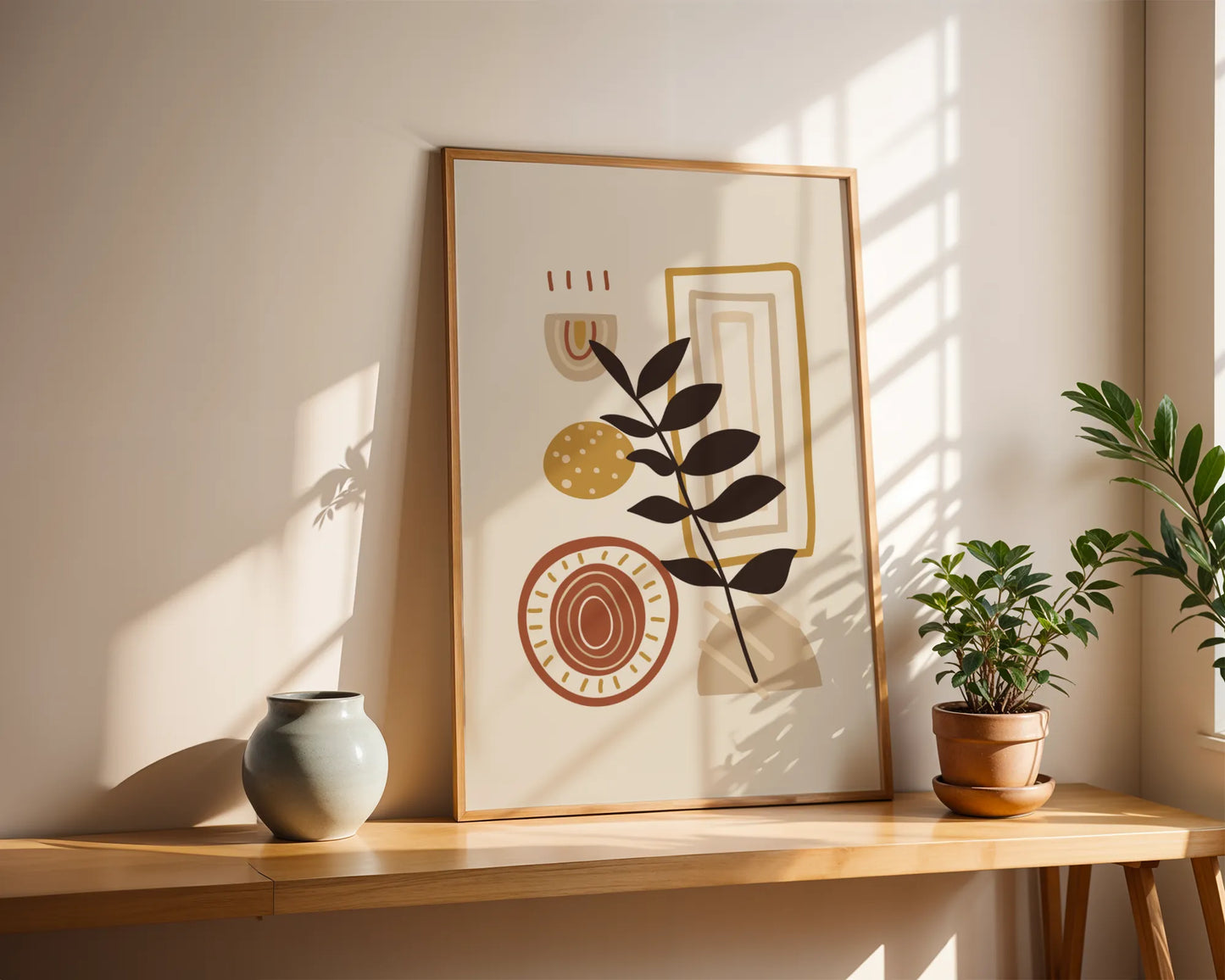 Bohemien Leaves I, Mid Century, Modern Wall Painting