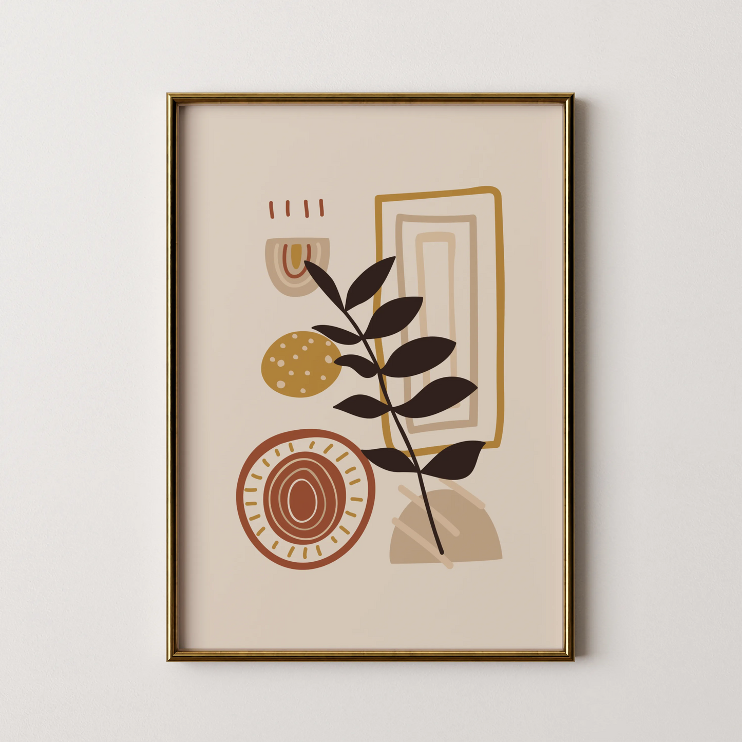 Bohemien Leaves I, Mid Century, Modern Wall Painting