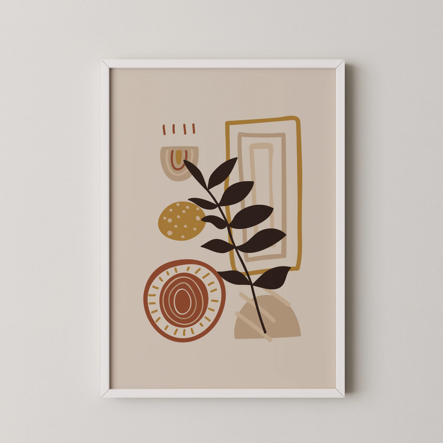 Bohemien Leaves I, Mid Century, Modern Wall Painting