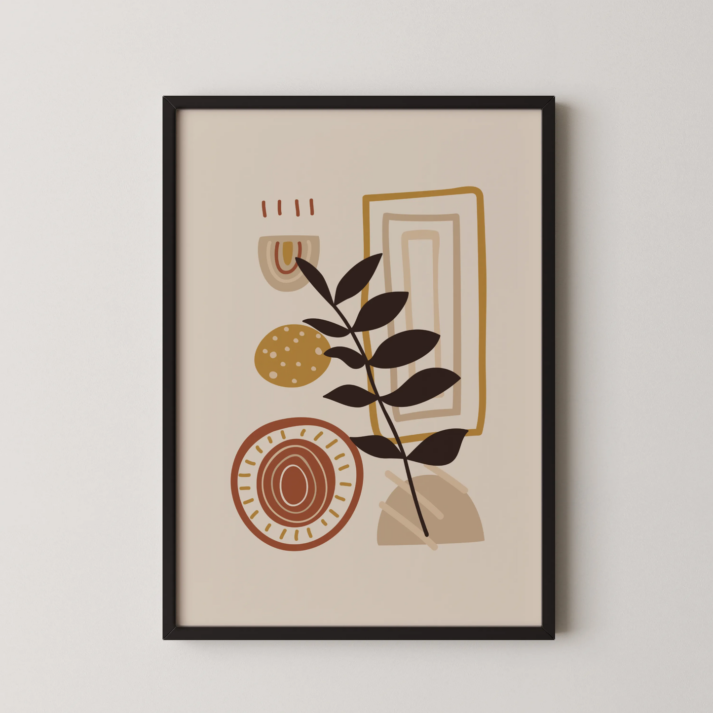 Bohemien Leaves I, Mid Century, Modern Wall Painting
