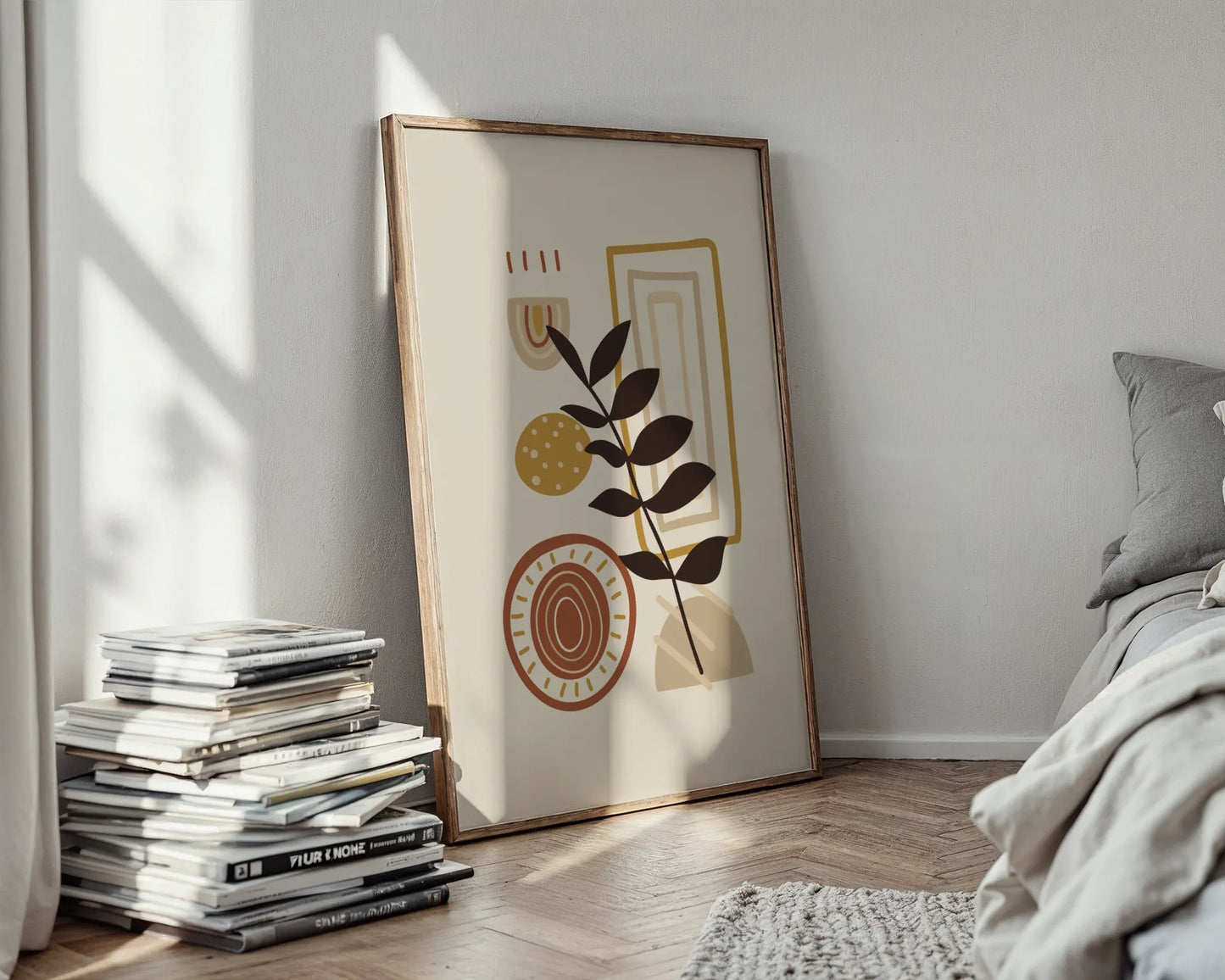 Bohemien Leaves I, Mid Century, Modern Wall Painting