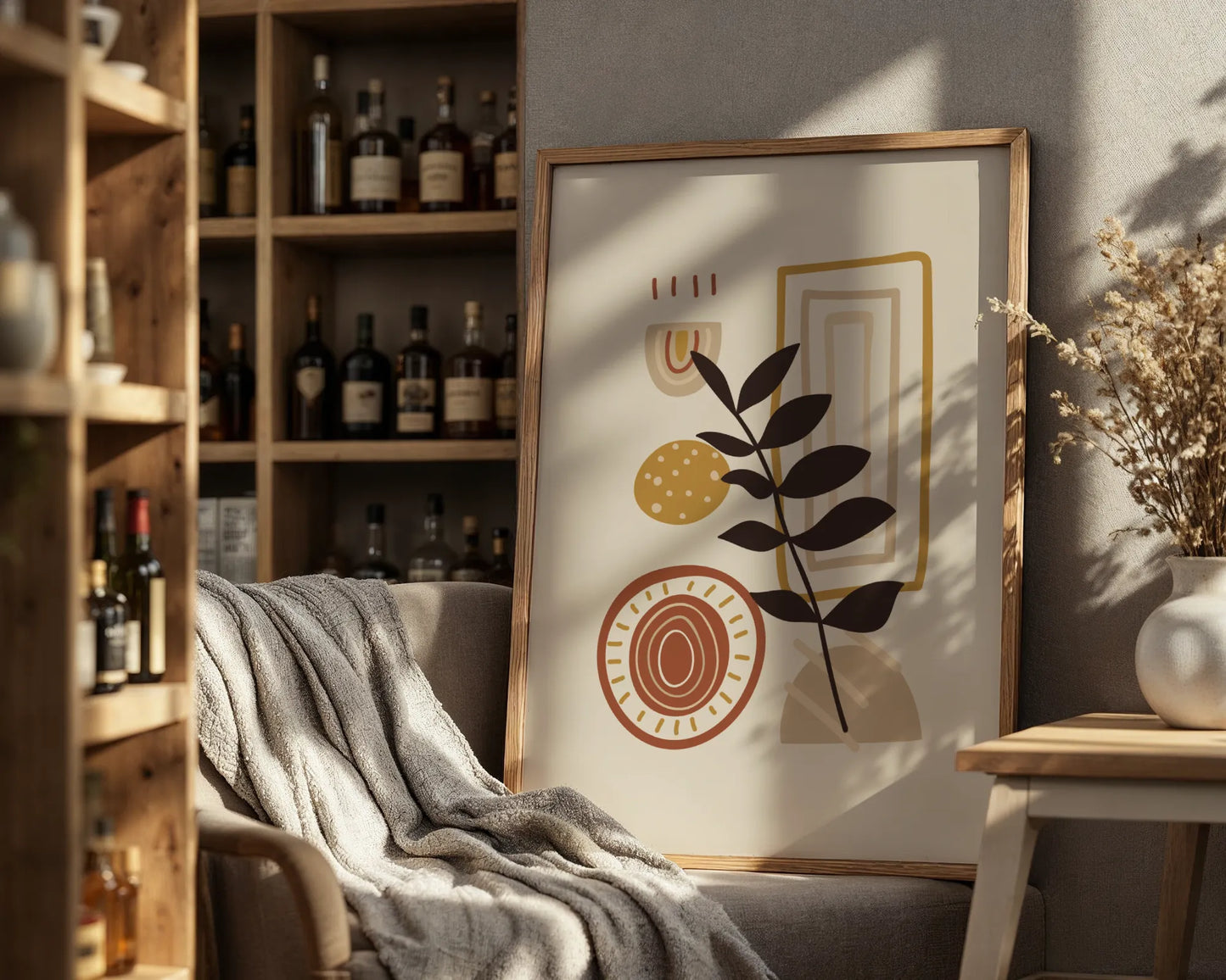 Bohemien Leaves I, Mid Century, Modern Wall Painting