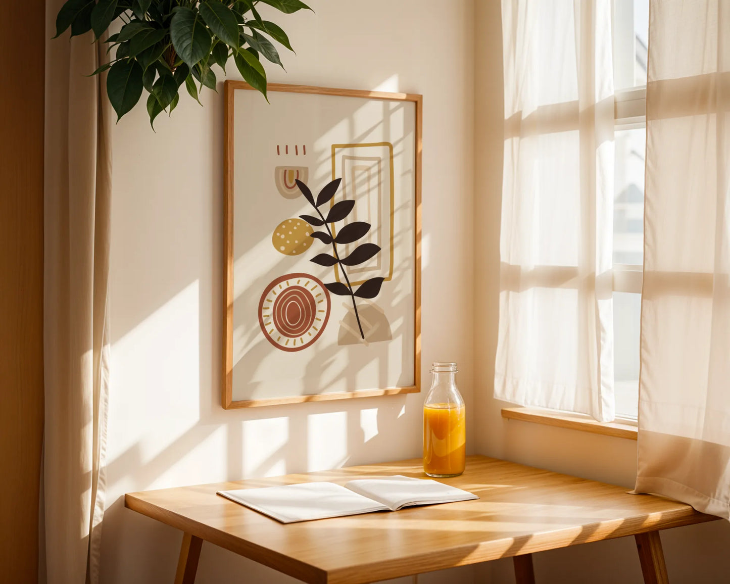 Bohemien Leaves I, Mid Century, Modern Wall Painting