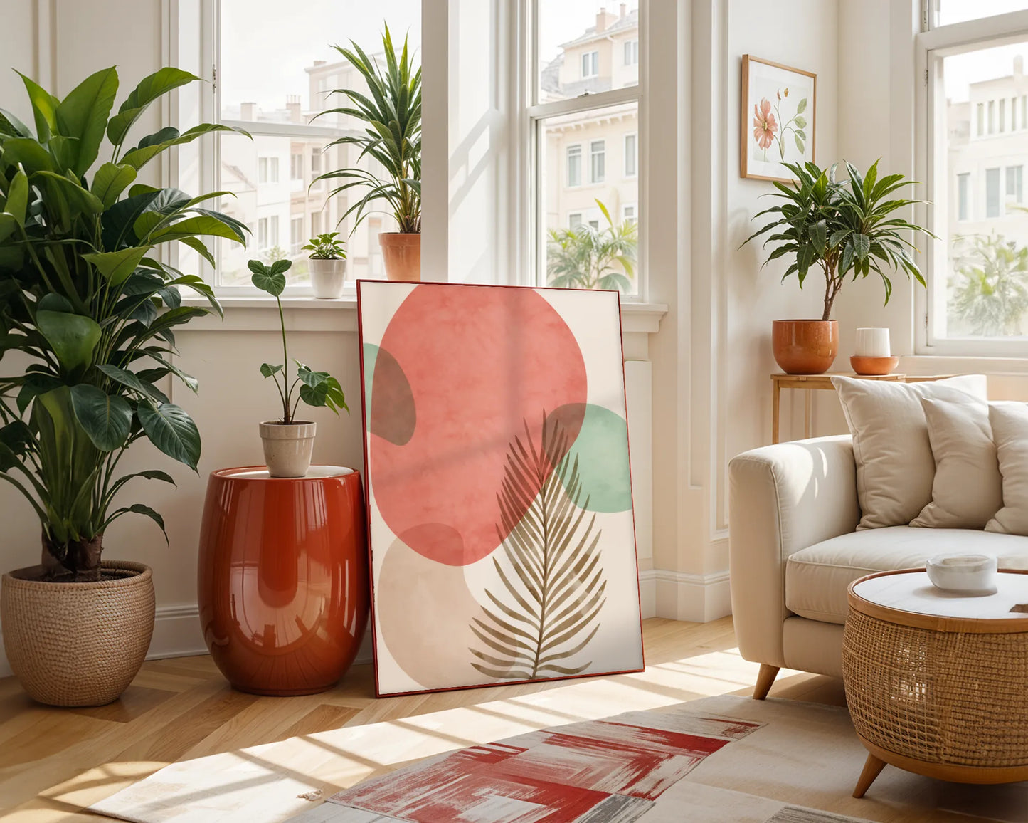 Bohemien Leaves I, Watercolor, Modern Wall Painting