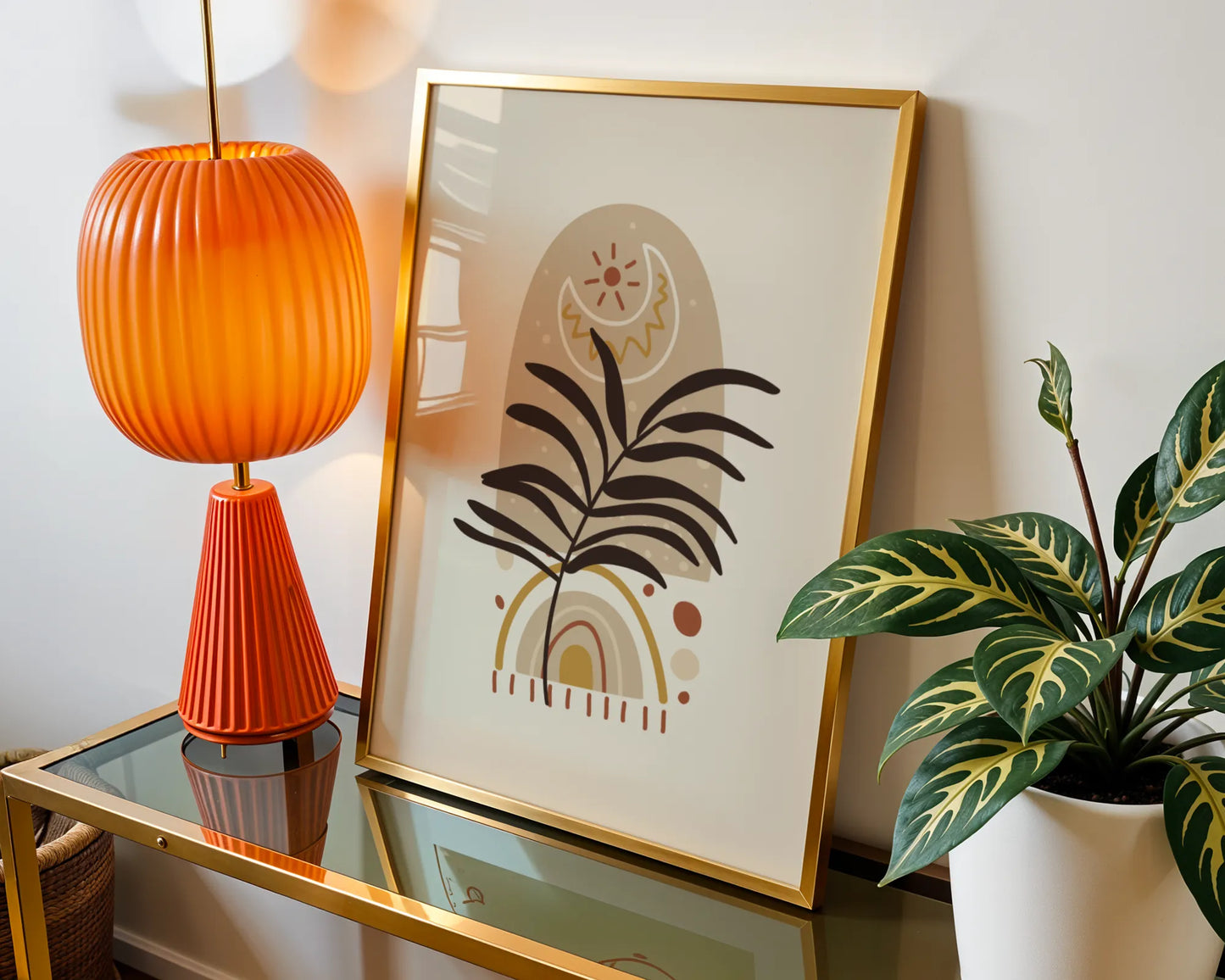 Bohemien Leaves, Mid Century, Modern Wall Painting