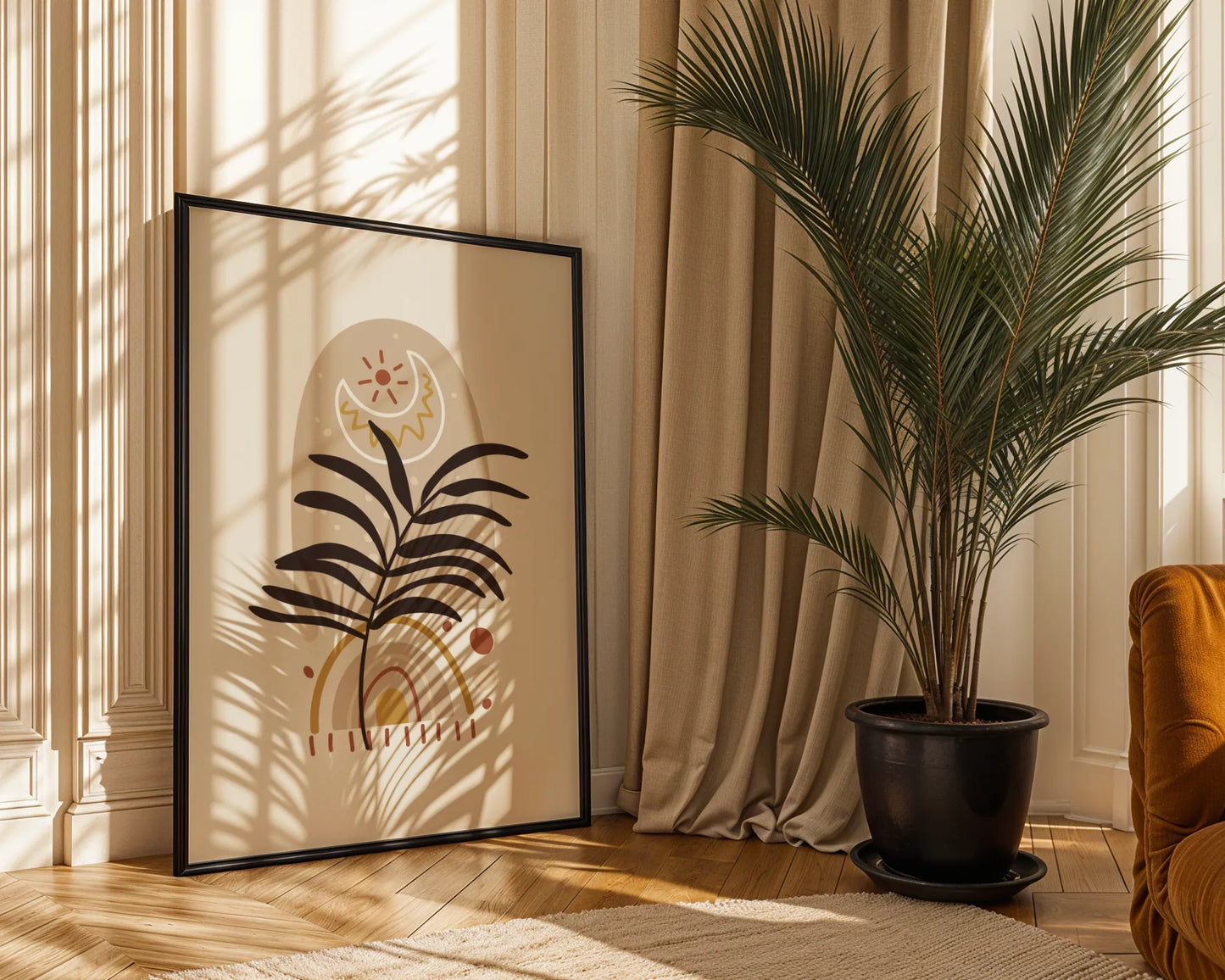 Bohemien Leaves, Mid Century, Modern Wall Painting